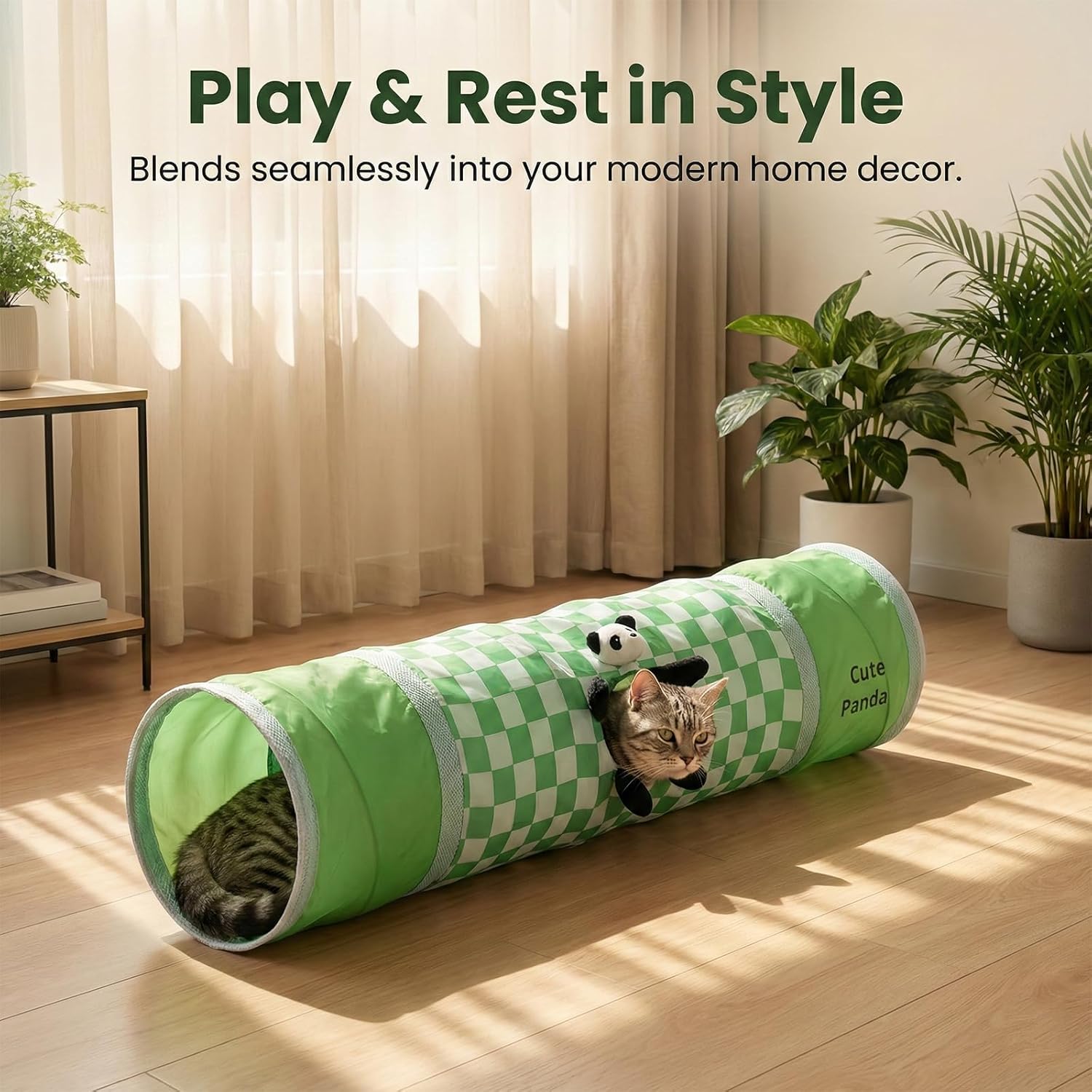 Suede Cat Tunnel for Indoor Cats, 10" Large Collapsible Tube Bed with Ball & Peek Hole, Soft Straight Play Cave for Kitten, Puppy, Rabbit, Small Dog(Yellow,10 * 31.5in)