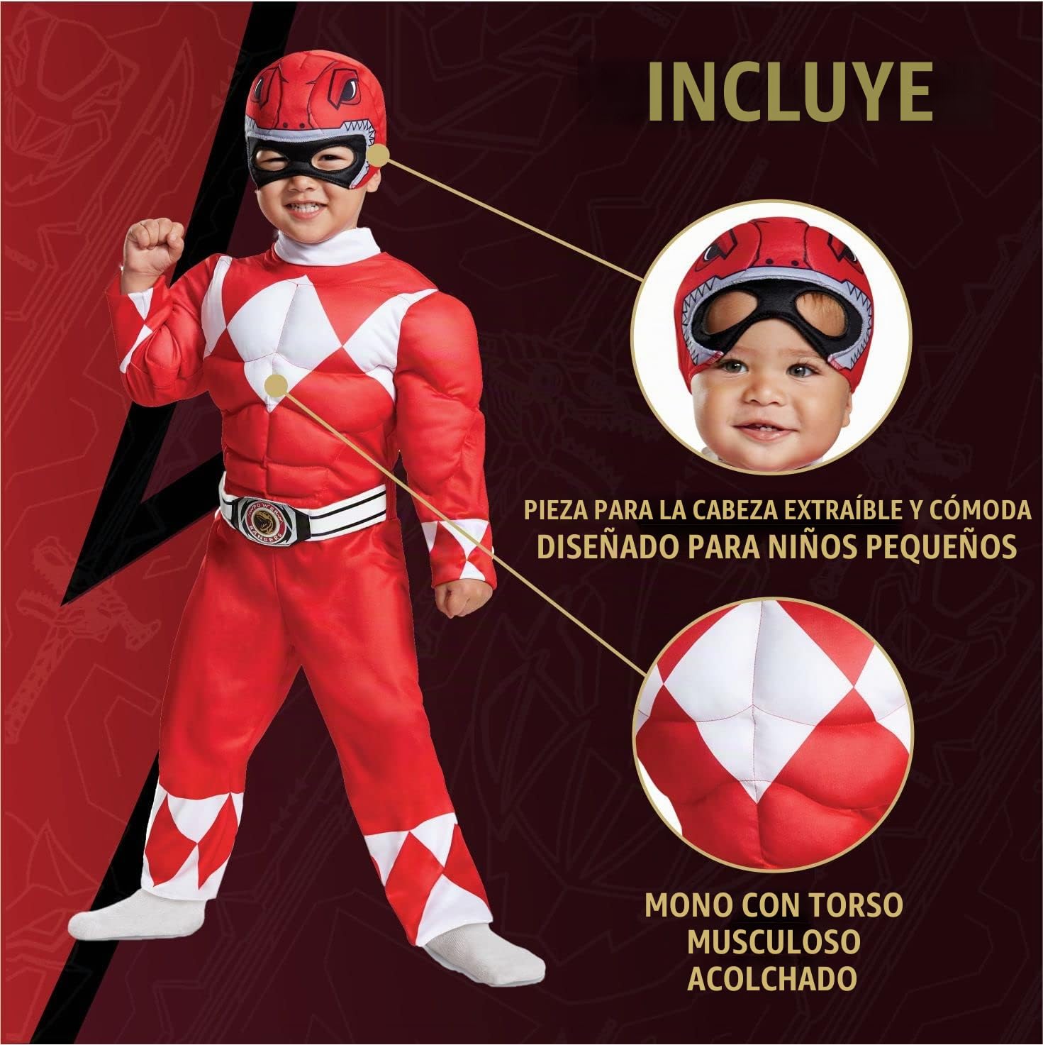 Disguise Red Ranger Toddler Muscle Child Costume, Red, Medium/(3T-4T)