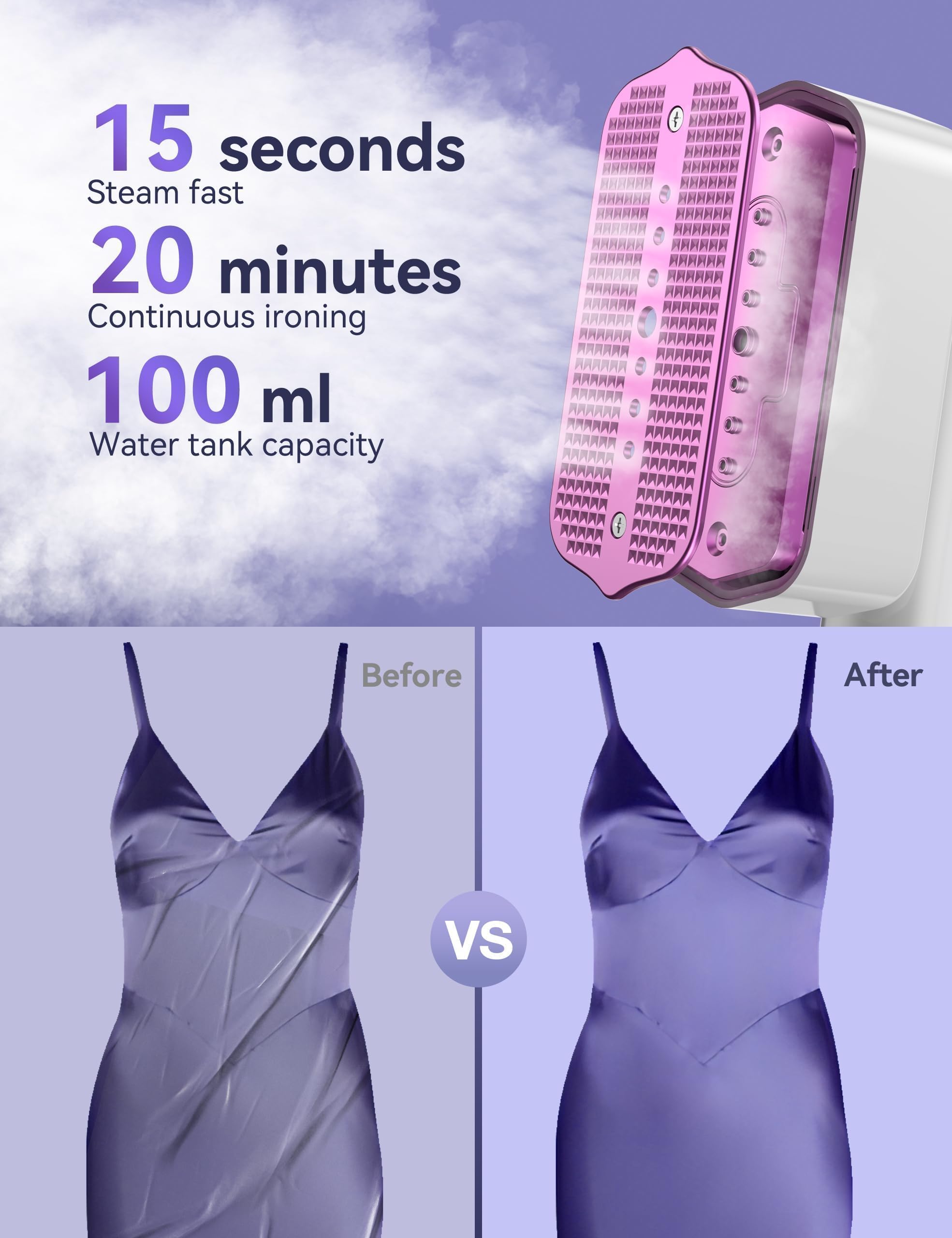 Steamer for Clothes,Sundu Portable 2-in-1 Steamer & Iron,100ml Tank,15s Heat-up,20 Min Steam,Wrinkle Remover,Garment Steamer for Travel, Home, Office(Ivory) - 3