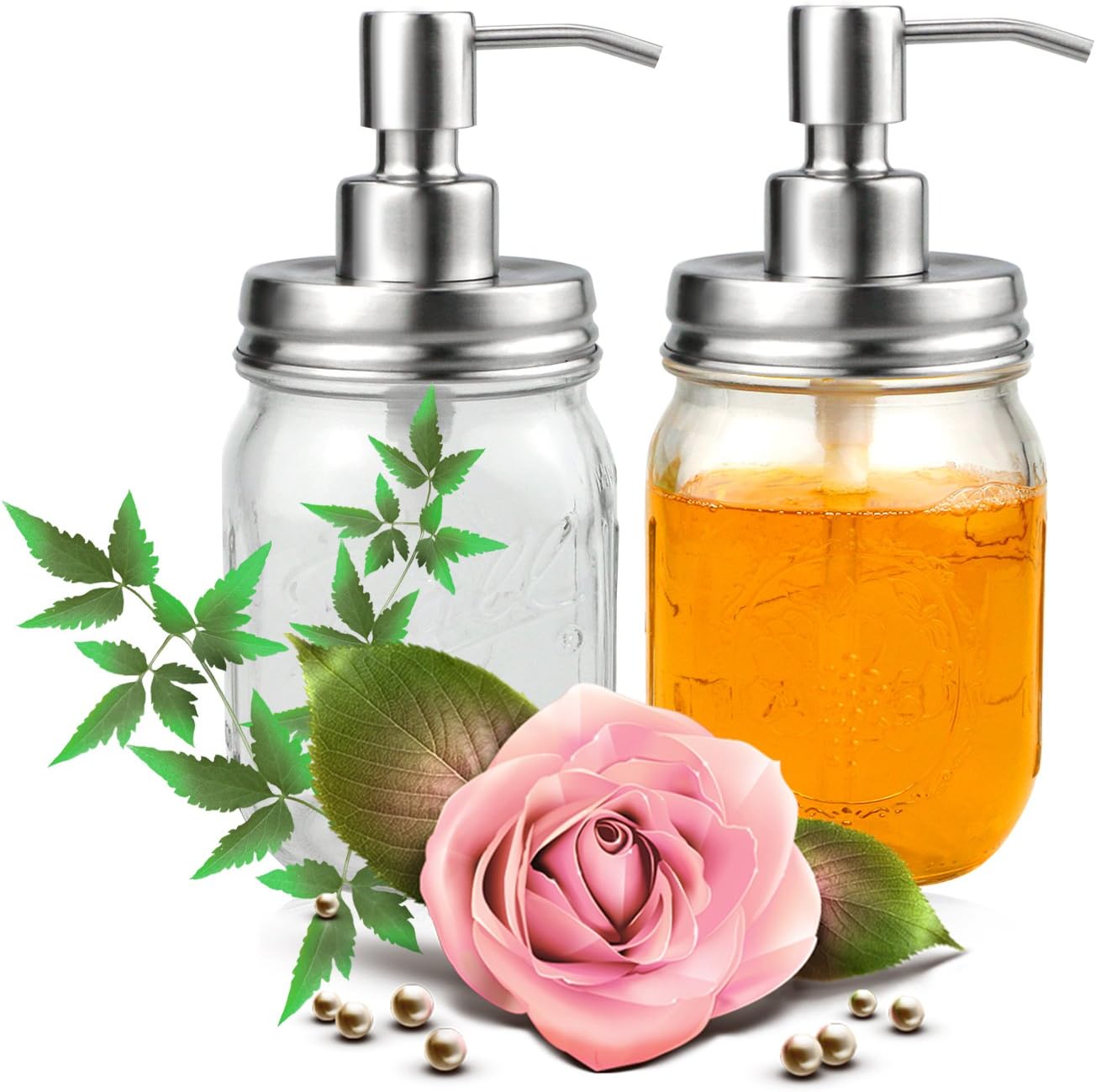 ONME Soap Dispenser Lids - Stainless Steel Mason Jar Soap Dispenser Bathroom Accessories 2 Pack Set - (Jar Not Included) (Silver)