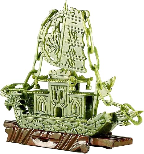 Miniatura 4 de Estatua de barco de vela de dragón Fengshui tallada en piedra de jade verde natural de China (8 pulgadas de alto x 10.8 pulgadas de largo x 2