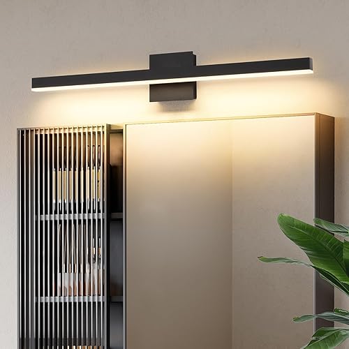 Miniatura 9 de Joossnwell Lámpara de baño negra sobre espejo 5CCT regulable, barra de luces de tocador para baño, moderna lámpara de baño de 31.5 pulgadas, con
