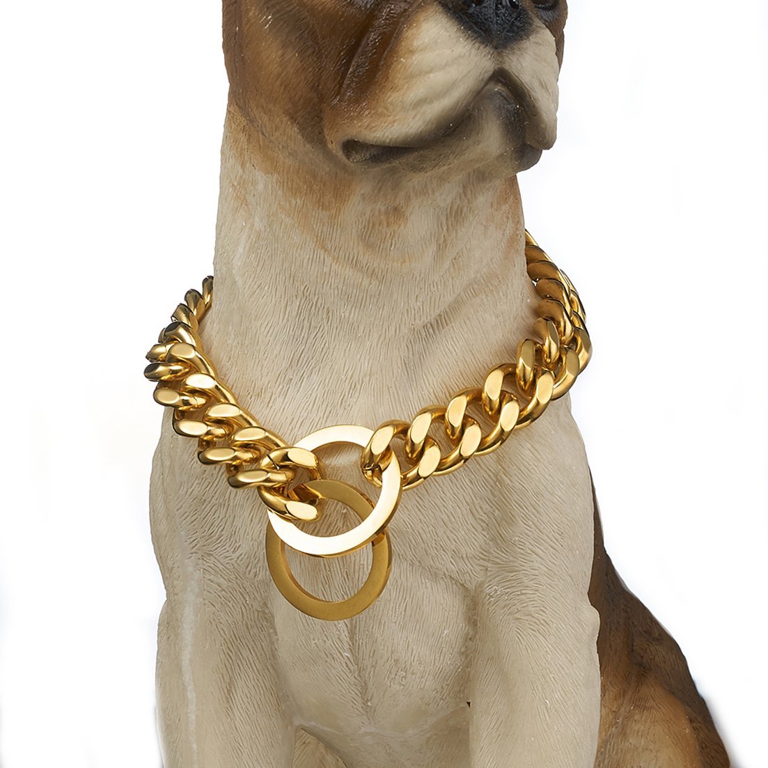 Granny ChicStrong Gold Tone 12/15mm Dog Collar Stainless Steel Pet Curb Chain Necklace 26" recommend dog's neck:22" Gold