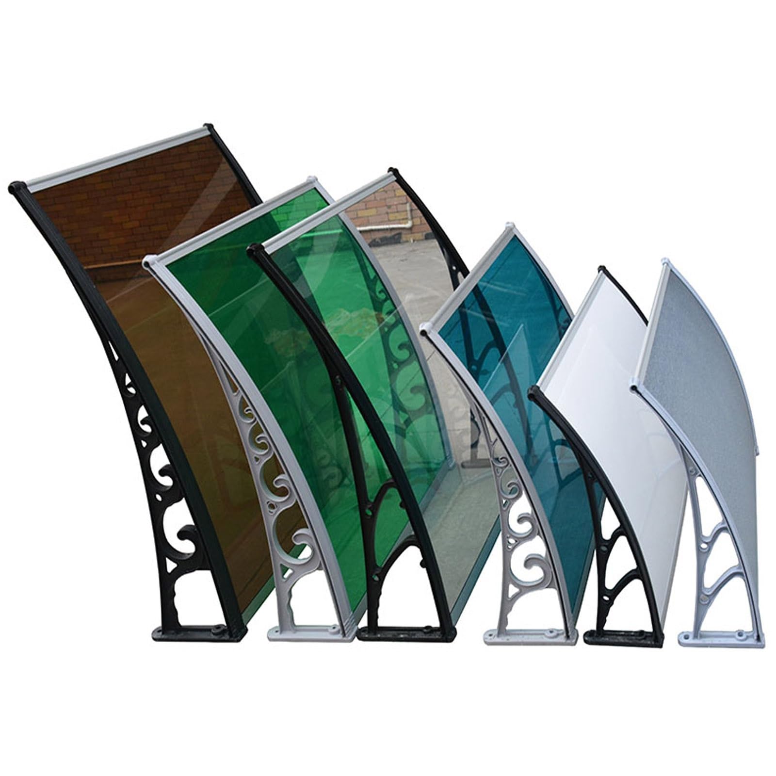 Tejadillo Marquesinas Exterior Aluminio 80x100 100x120cm 300x100 300x200 Marquesina Puerta en Jardín Grandes Soporte de Aleación de Acero Plastico Toldos Techo Delantero Lluvia Fácil de Instalar(lago