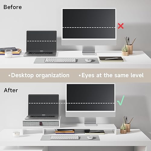 Miniatura 2 de Fenge Soporte elevador para monitor de computadora con cajón para 2 o 3 monitores, longitud y ángulo ajustables, soporte de computadora portátil