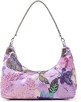 Women's Beaded Sequin Floral Embroidered Evening Clutch Bag - Detachable Chain Top Handle Shoulder Purse for Wedding Party