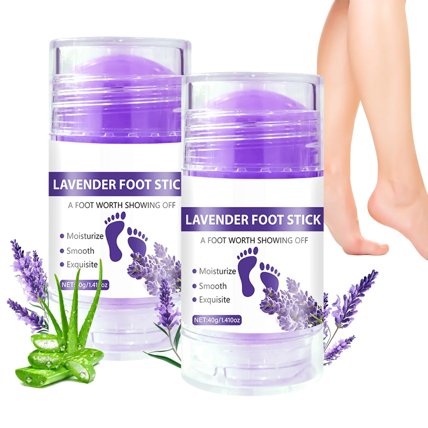 2Pcs Cracked Heel Sticks - Foot Balm Cream for Dry Cracked Feet with Lavender & ALoe Vera Deeply Moisturize and Soften Feet Calluses Rough Skin - Foot Moisturizer Lotion Stick for Women - 1.41oz