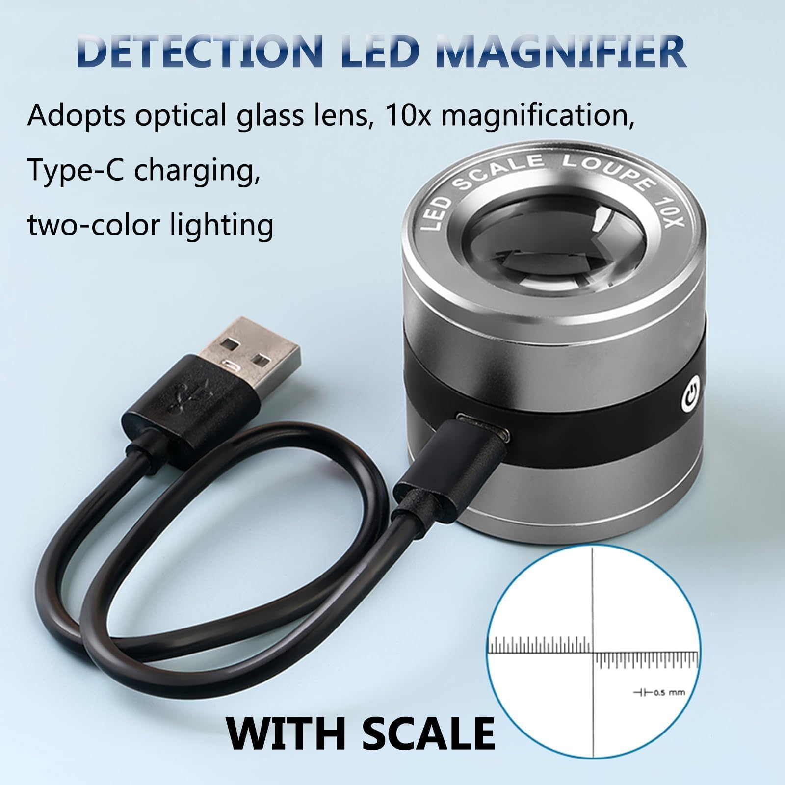 Microscopio de lupa de mano con luz LED, lente óptica de 30 mm, recargable tipo C, ideal para joyería, caligrafía e inspección de porcelana