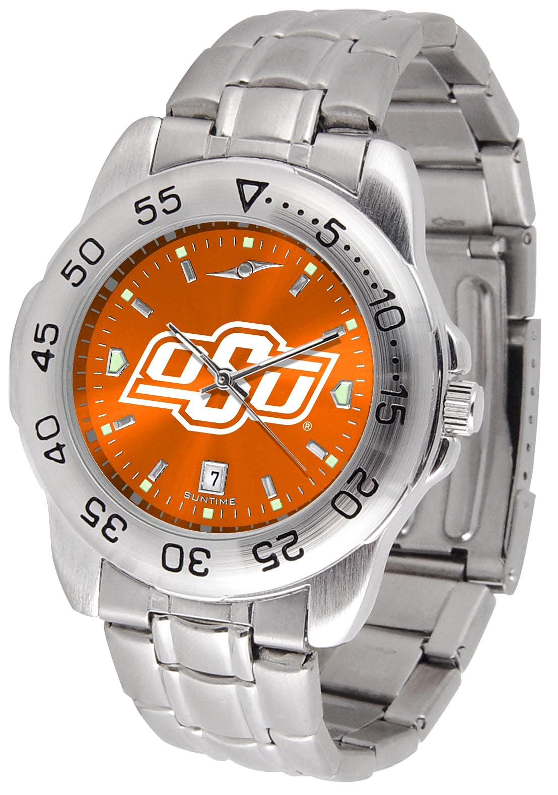 SunTime Men's NCAA Team Sport Watch, 20mm Stainless Steel Strap, Reflective Shiny Dial with Date