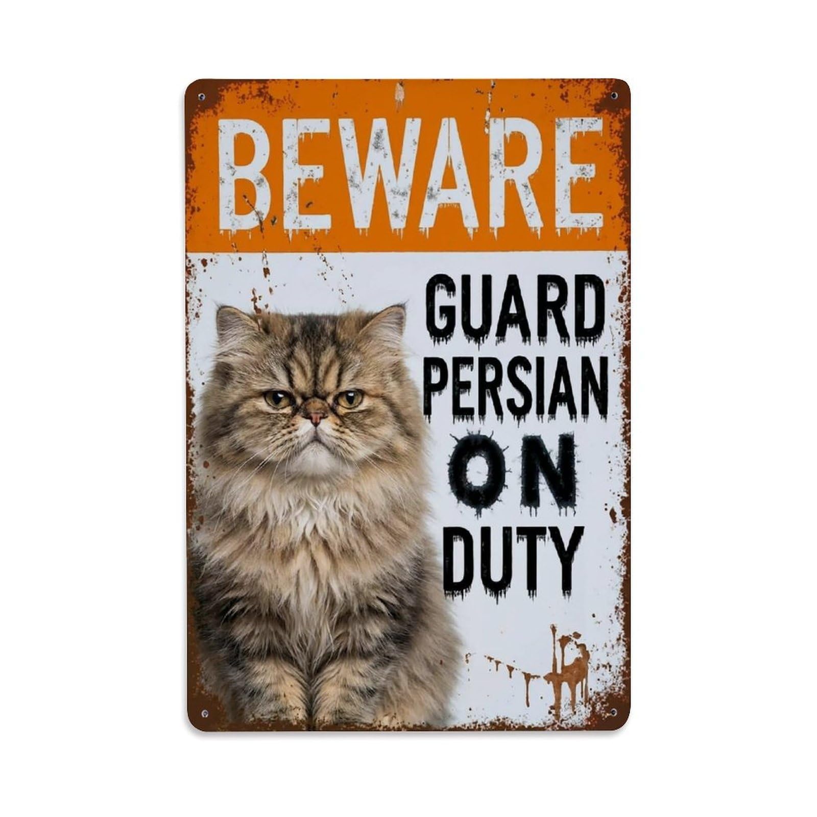 Vintage Funny Persian Guard Beware of Cat Lawn Metal Tin Sign Plaque Wall Decor for Cafe, Club Bar, Office, Garden Metal Poster 8x12Inch