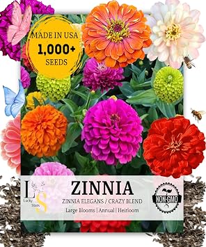 1000 + Crazy Blend Zinnia Seeds for Planting، Heat & Drived Tolerant، Zinnia Elegans Lilliput Seeds، Garden Cut Flower Mix، Non GMO، Untreated Mixed Color Zinnia Flowers