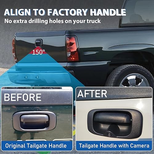 Miniatura 3 de EWAY Cámara de respaldo con mango de puerta trasera para Chevy Silverado GMC Sierra 1500 2500 3500 HD Classic para puerta trasera de marcha atrás,