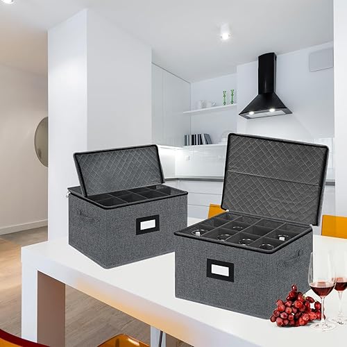 Miniatura 2 de VERONLY Paquete de 2 estuches de almacenamiento acolchados de porcelana para vasos, carcasa rígida para lentes, almacenamiento apilable de