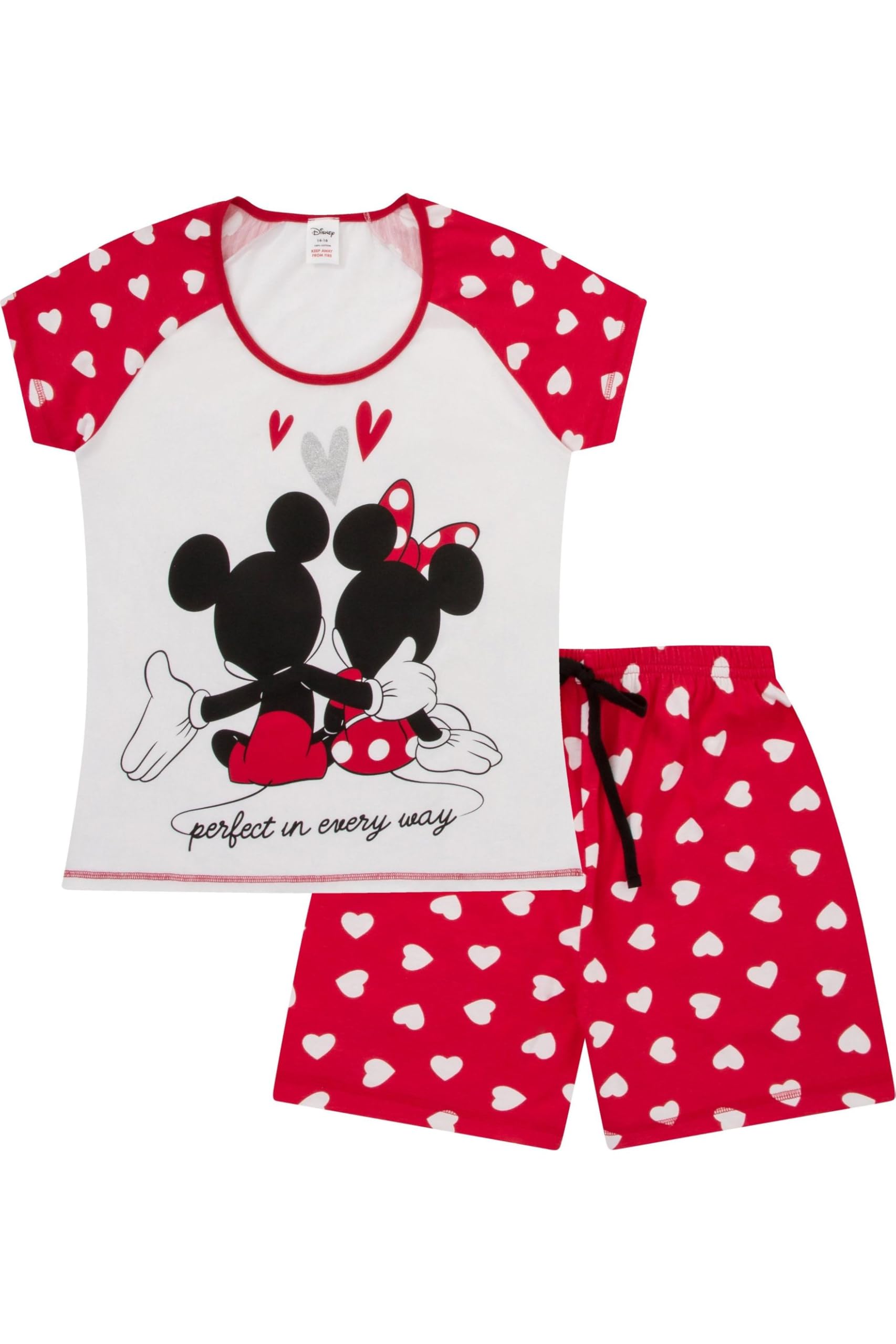 Disney Women's White Minnie And Mickey Mouse Perfect In Everyway Short Pyjama Set (12-14)