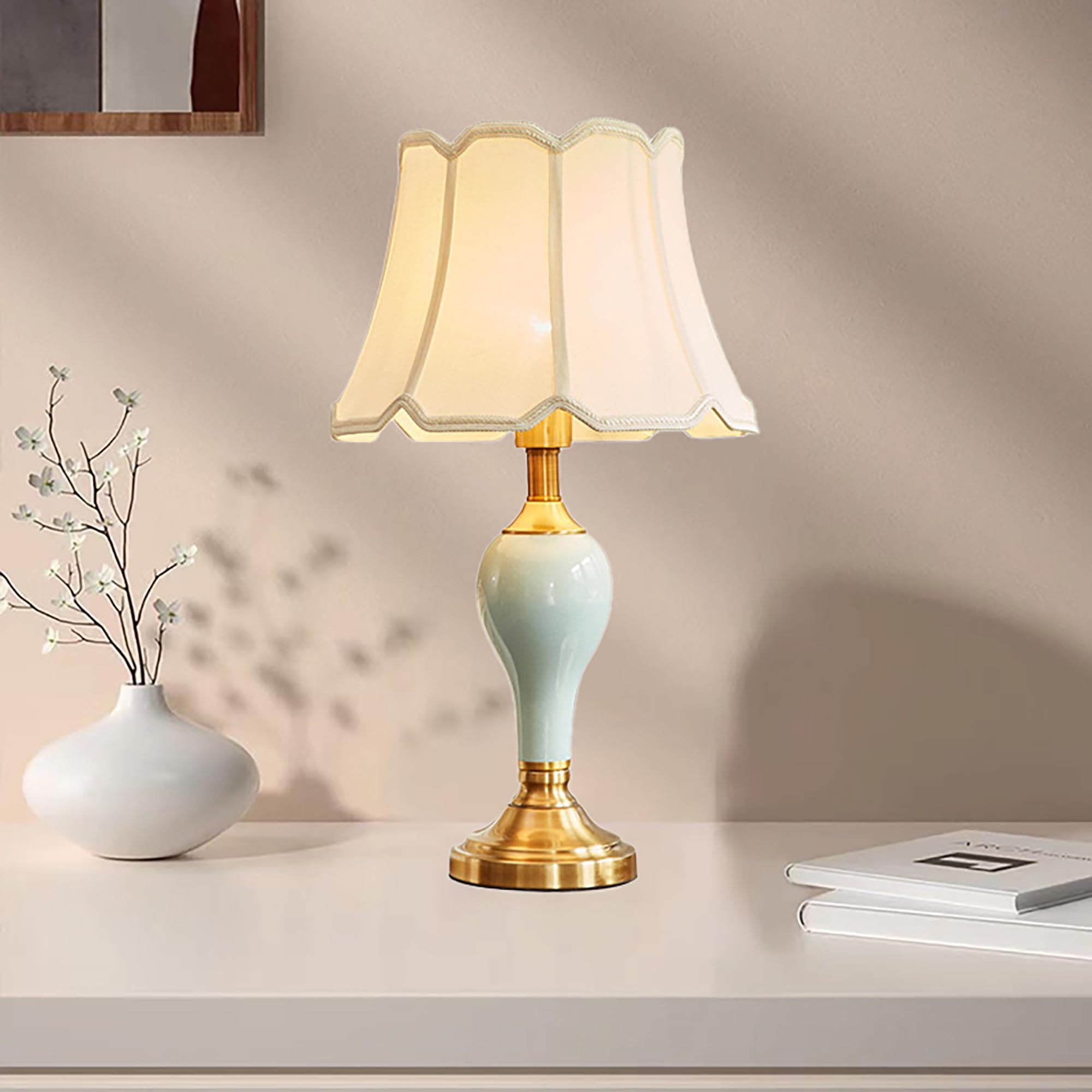 XINYASEE lámpara de mesa de cerámica moderno,Lampada da tavolo rivestita in tessuto,Lámpara de noche minimalista,E27lámpara de cabecera,lámpara de mesilla de noche para dormitorio, salón (A)