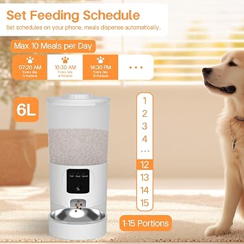 Automatic Cat Feeder with 2K Camera and Smart App, 6L Smart Pet Food Dispenser for Cats/Dogs, Timed Auto Control Meals, 2.4G / 5G WiFi, Auto Pet Feeder for Cats and Dogs, Easy Clean
