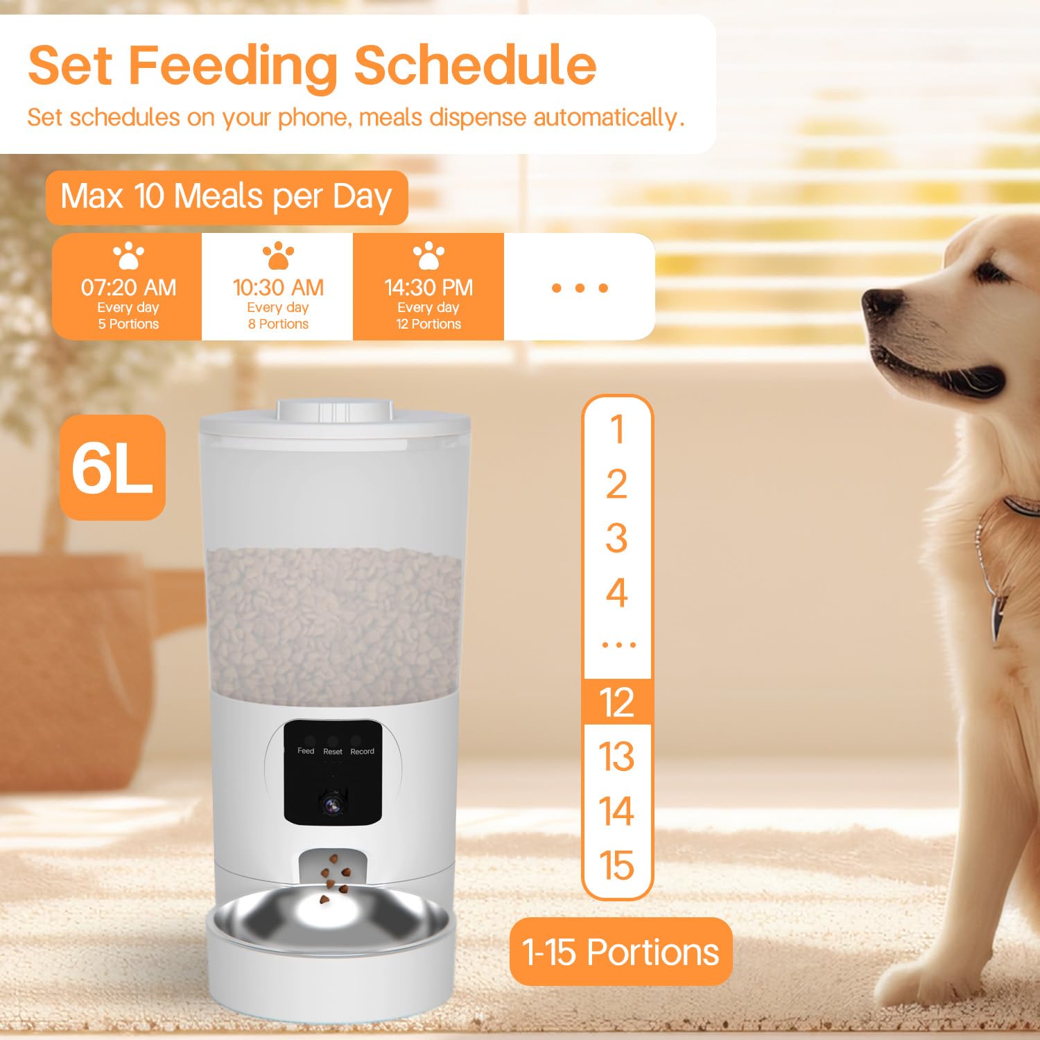 Automatic Cat Feeder with 2K Camera and Smart App, 6L Smart Pet Food Dispenser for Cats/Dogs, Timed Auto Control Meals, 2.4G / 5G WiFi, Auto Pet Feeder for Cats and Dogs, Easy Clean