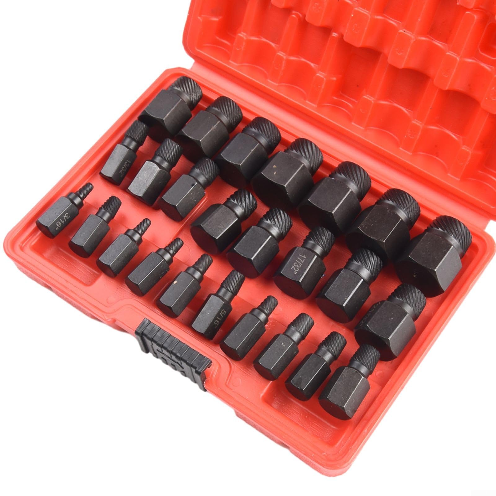 Juego de extractores de Tornillos de 25 Piezas, Juego de extractores de Tornillos de múltiples estrías con Cabeza Hexagonal, Herramienta para extraer Tornillos y Pernos dañados