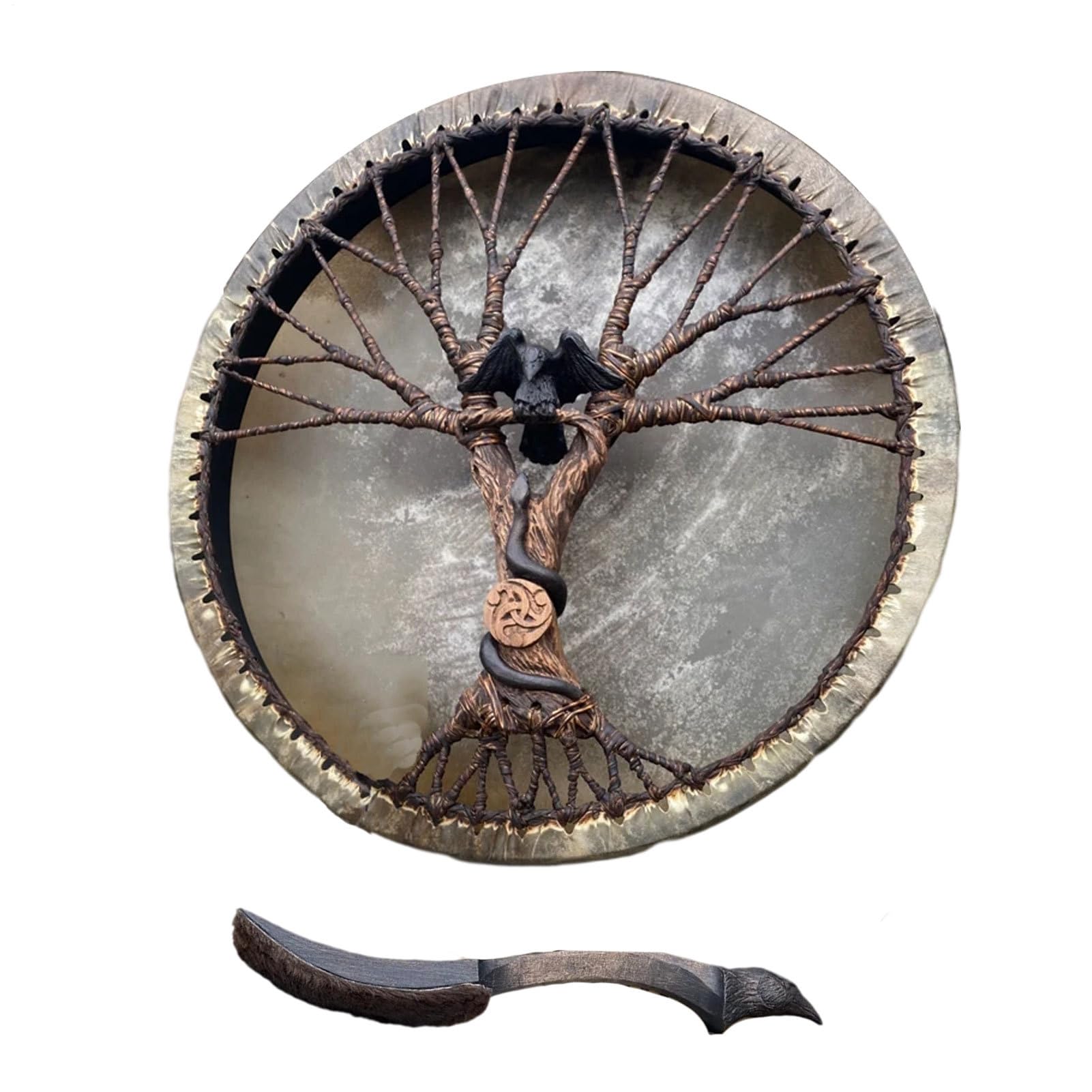 Schamanen-Drum - Tribal Instrument | Handgemachtes Schamanisches Ritual Percussion Tool, des Lebens Drum mit Schlagzeuger für Meditation spirituelle Denktherapie Zauber