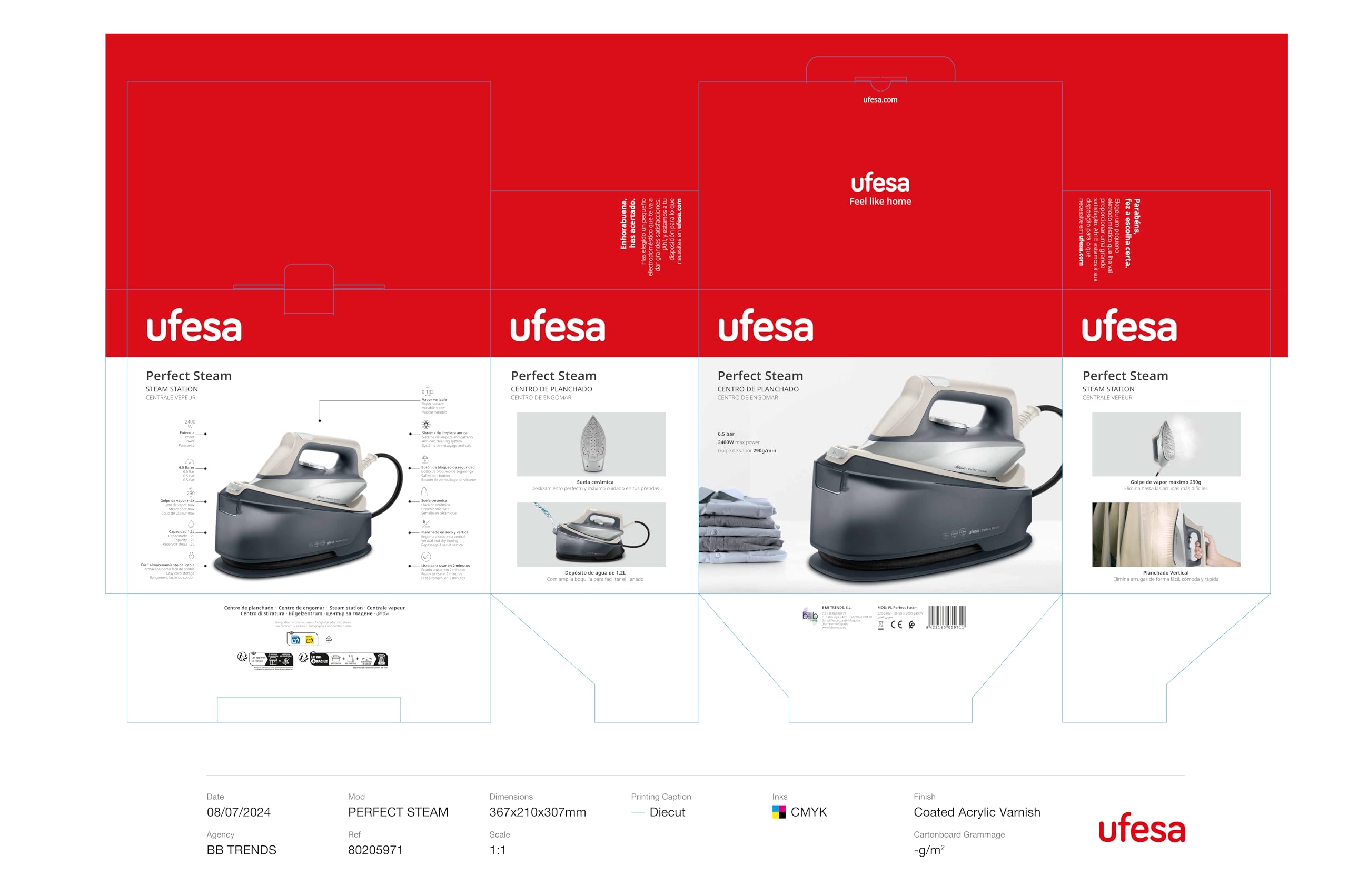 Ufesa Centro Planchado Perfect Steam, Plancha Ropa con 2400 W, 6,5 Bares, Plancha vapor Vertical y Horizontal, Golpe Vapor 290 g, Deposito 1,2 L