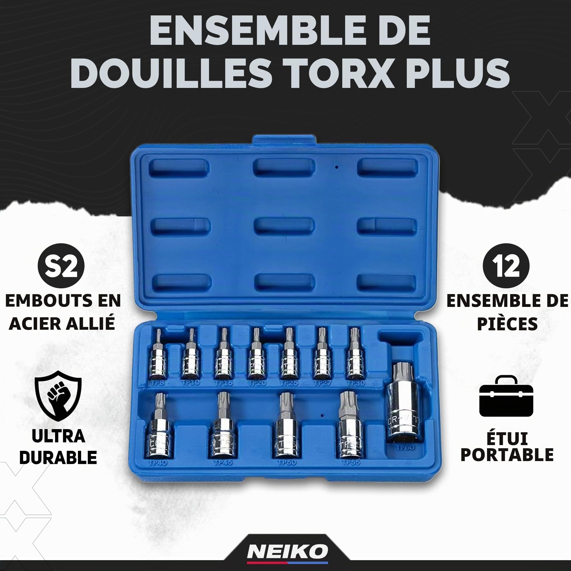 Neiko® 10086 A Torx Plus Bit Jeu de douilles, EN ACIER S2 | Lot de 12 pièces