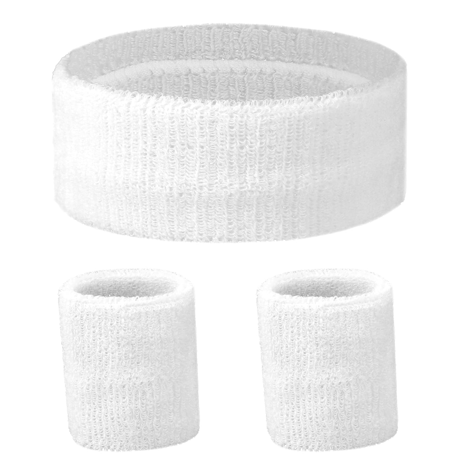 3 Pcs Sports Sweatbands Headband Wristband Set Includes 1 Sports Headband and 2 Wristband Breathable Terry Cloth Athletic Bands Wrist Sweatbands for Men Women(White)