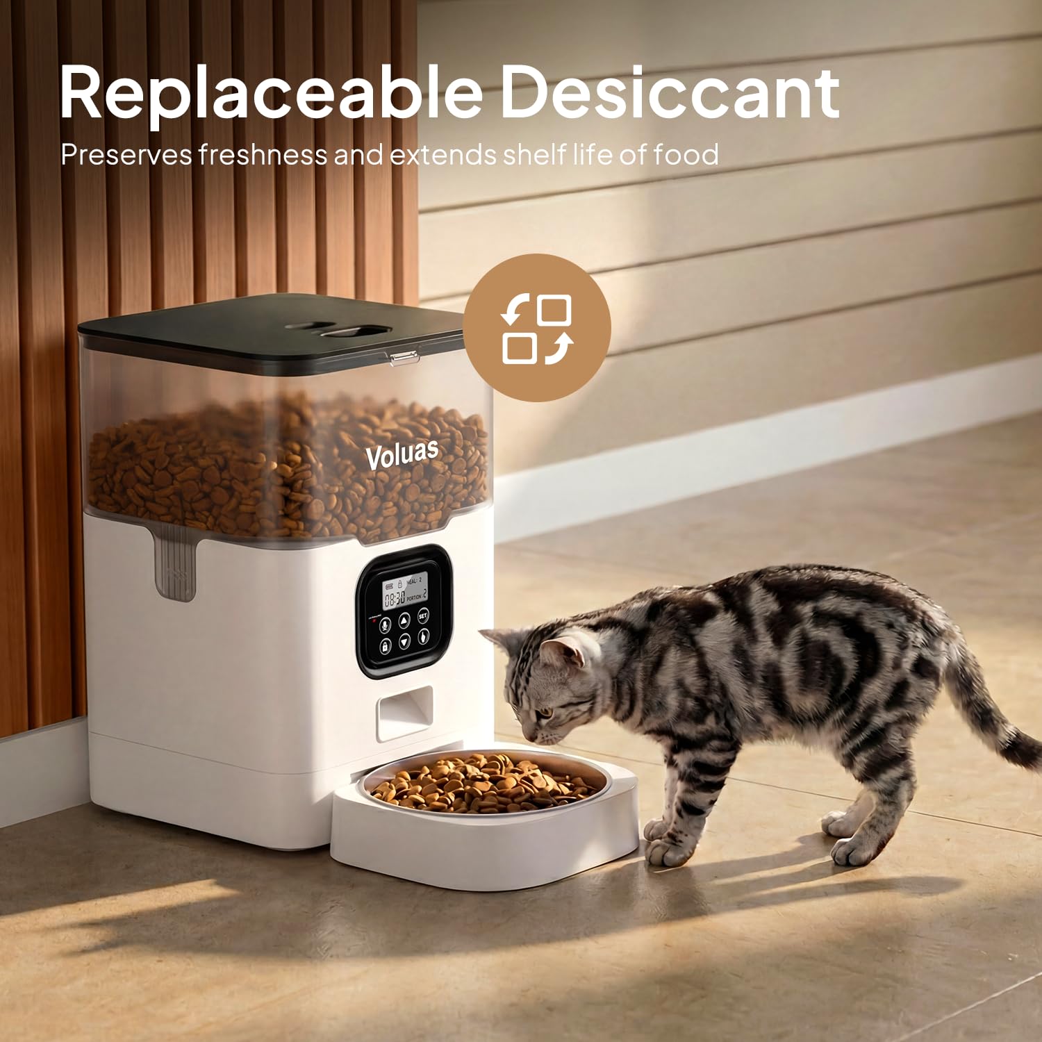 VOLUAS Automatic Cat Feeders - Dry Food Dispenser with Timer, Desiccant Bag, Programmable Portion Size Control 4 Meals Per Day, 10s Voice Recorder - image 7