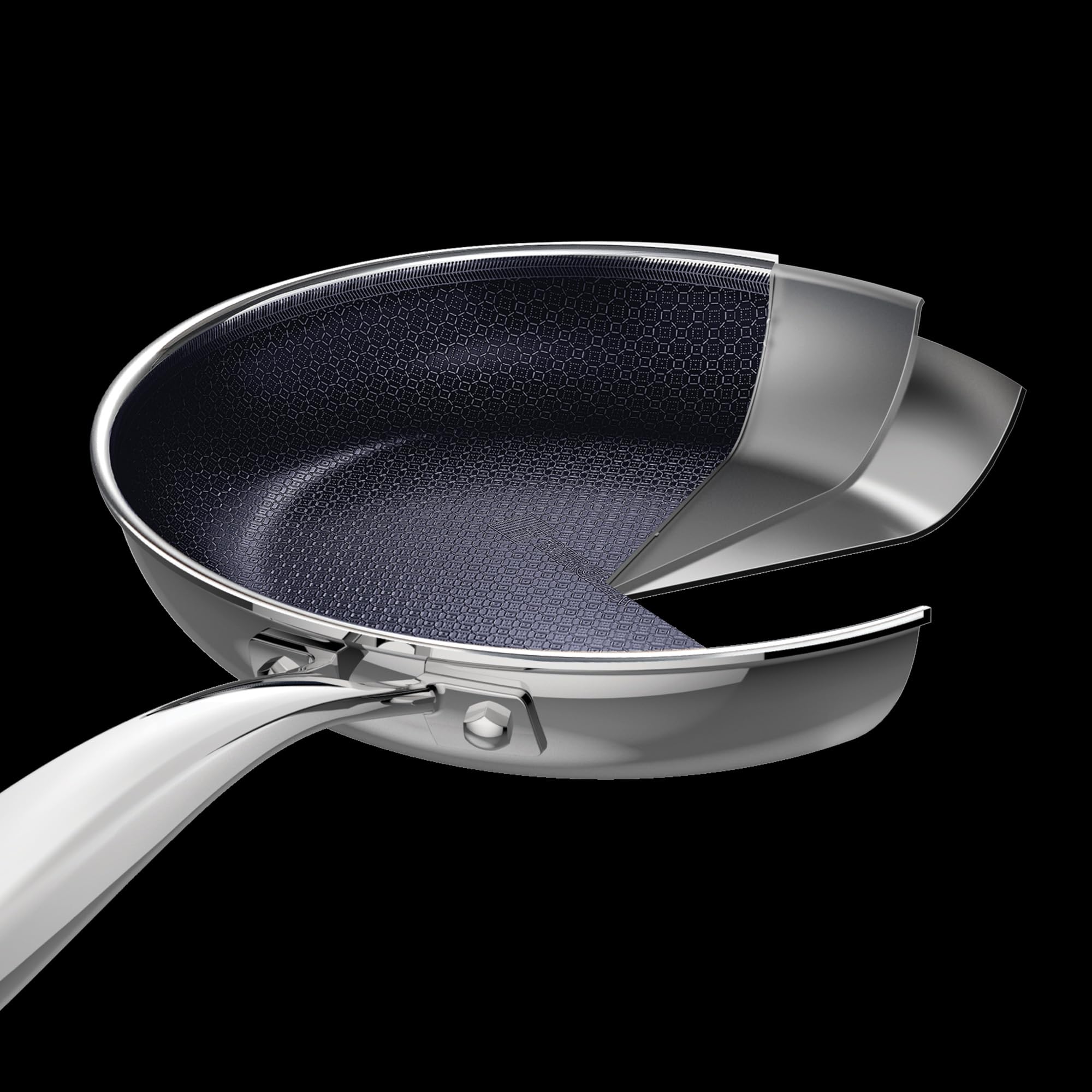 BERGNER STEELBLUE PFAS-vrije Tri-Ply hybride kookpan 24 cm met glazen deksel, Ceratech keramische coating, roestvrij staal, 3-laags, geschikt voor inductie, krasbestendig, blauwe honingraatstructuur