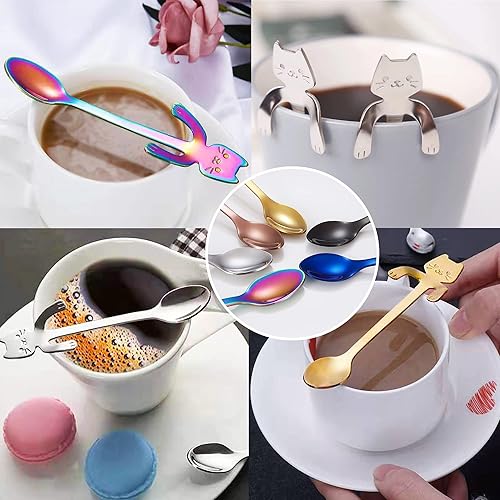 Miniatura 5 de ESRISE - Juego de cucharas de café y té, de acero inoxidable, cucharaditas colgantes de acero inoxidable, mini cuchara larga y linda para revolver