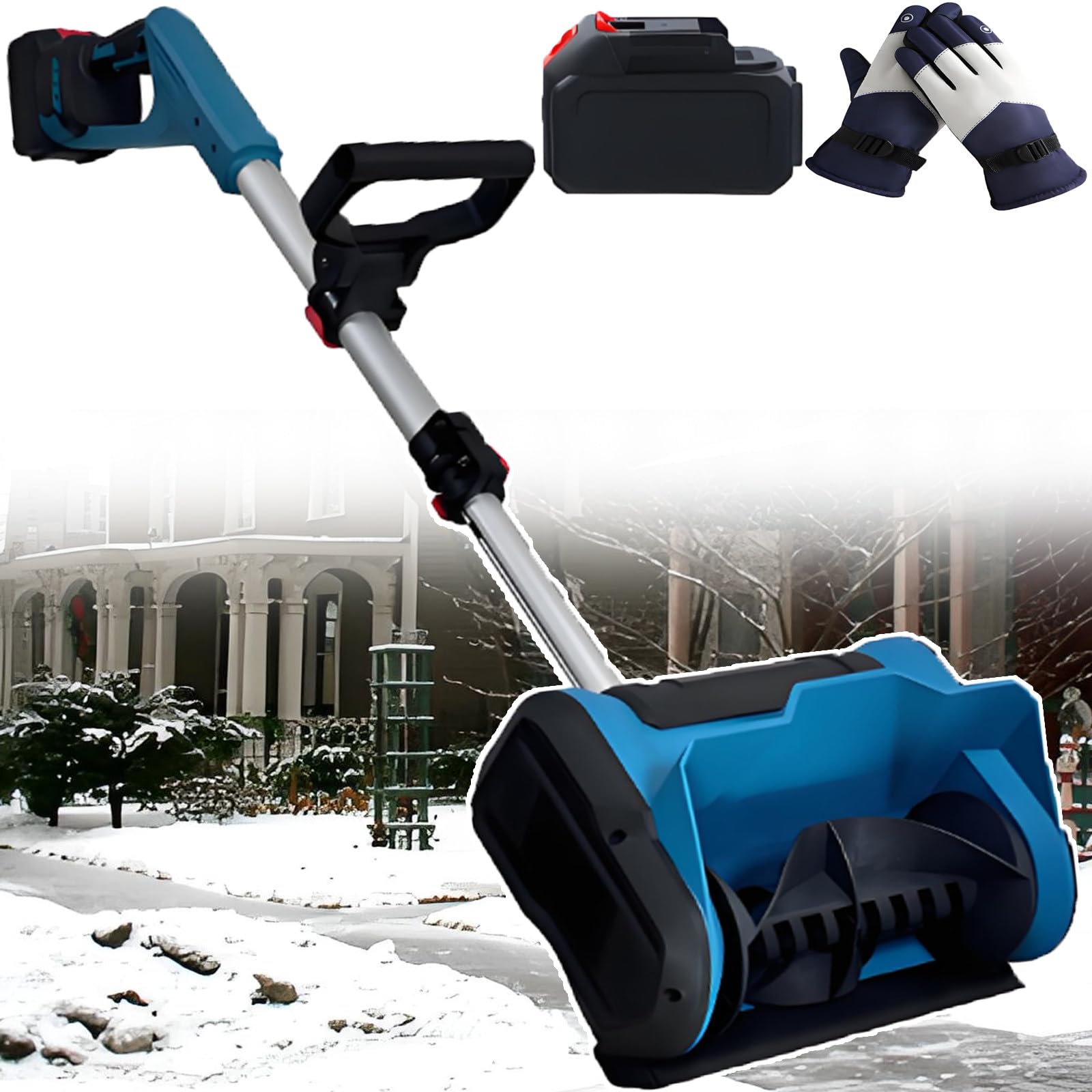 Spazzaneve elettrico senza fili, pala da neve pieghevole con motore brushless da 600 W, 3000 giri/min, lancio direzionale a 45°, spazzaneve portatile, include 1 batteria