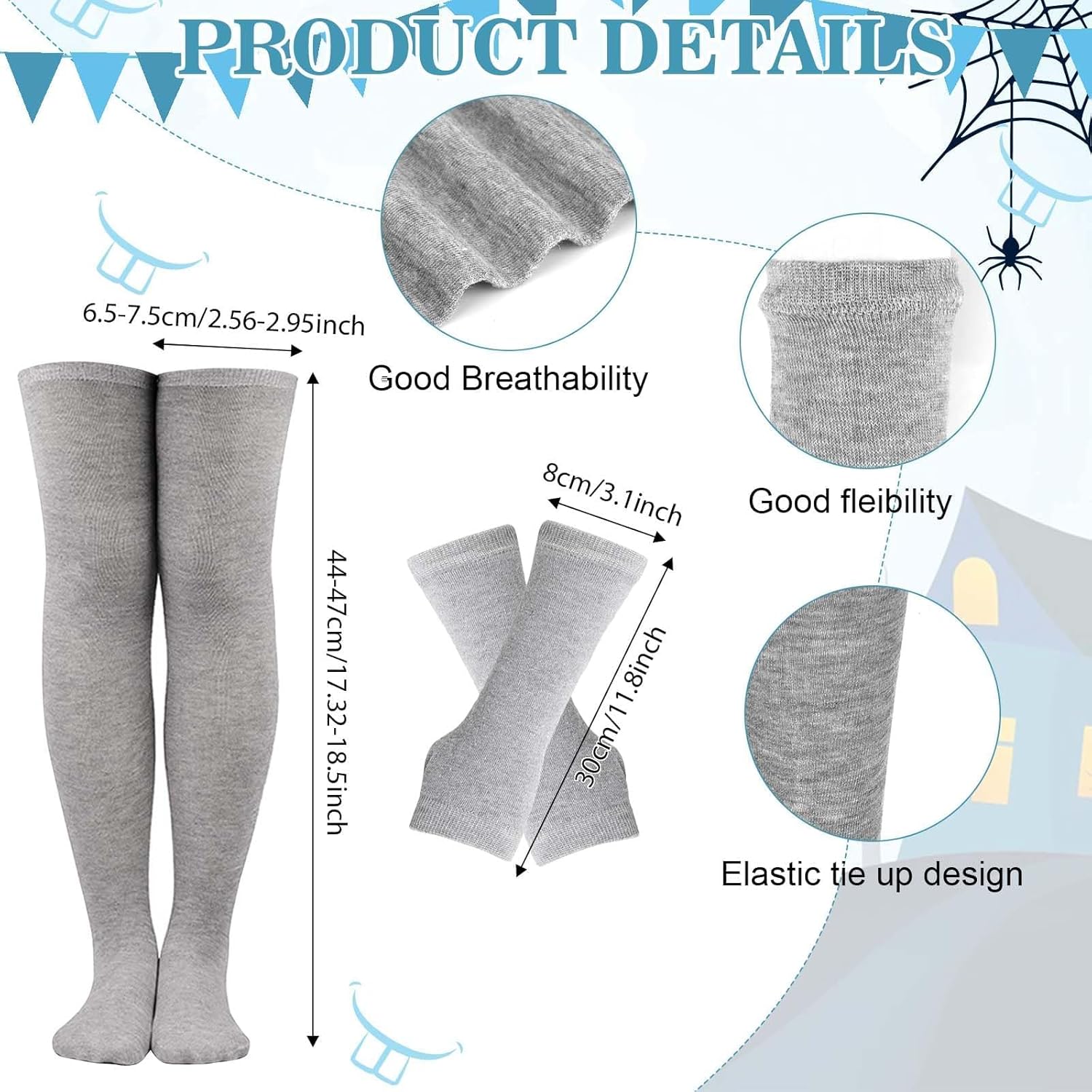 6 PCS Elephant Costume Set Include Headband Tutu Skirt Tail Gloves Socks and Pom Pen for World Book Day Dress Up - Image 6