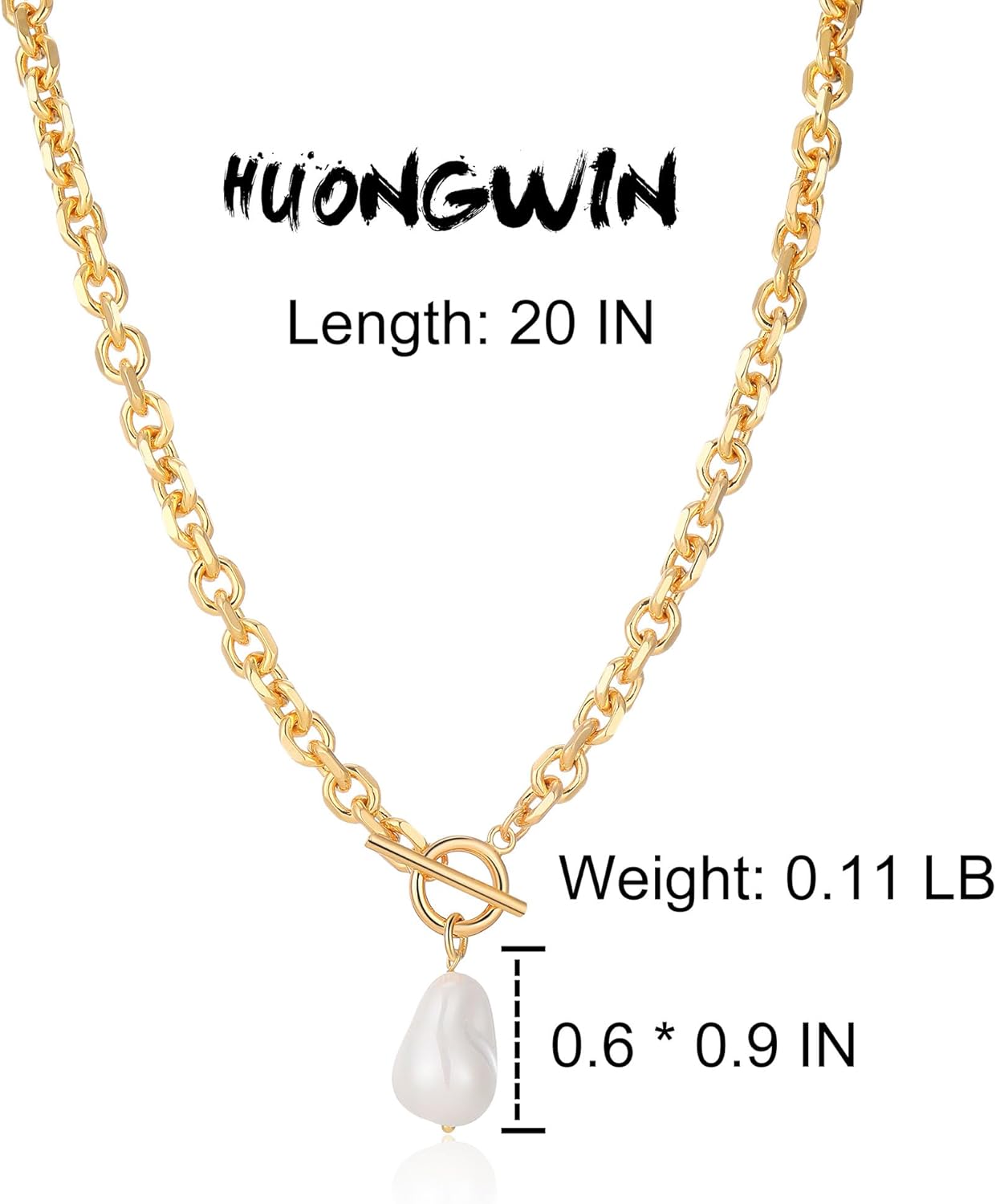 Link Chain Toggle Clasp Baroque Pearl Necklace for Women 14k Gold Plated Charm Pendant Chunky Necklaces For Women Trendy - Image 2