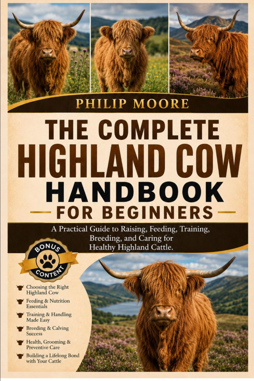 THE COMPLETE HIGHLAND COW HANDBOOK FOR BEGINNERS: A Practical Guide to Raising, Feeding, Training, Breeding, and Caring for Healthy Highland Cattle.