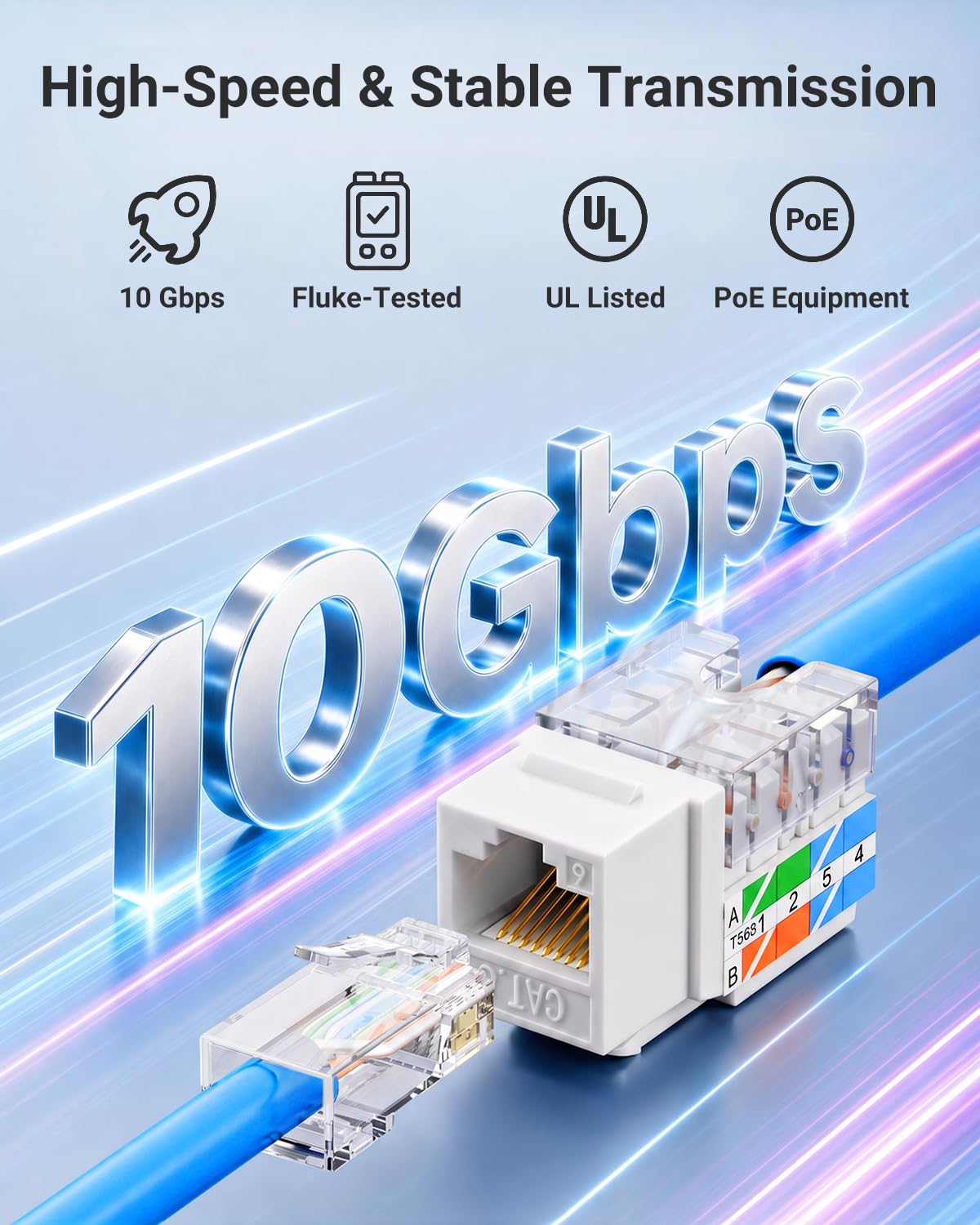 VCE UL Listed Cat6 Keystone Jacks 10Gbps 25-Pack, White — Amazon image 2