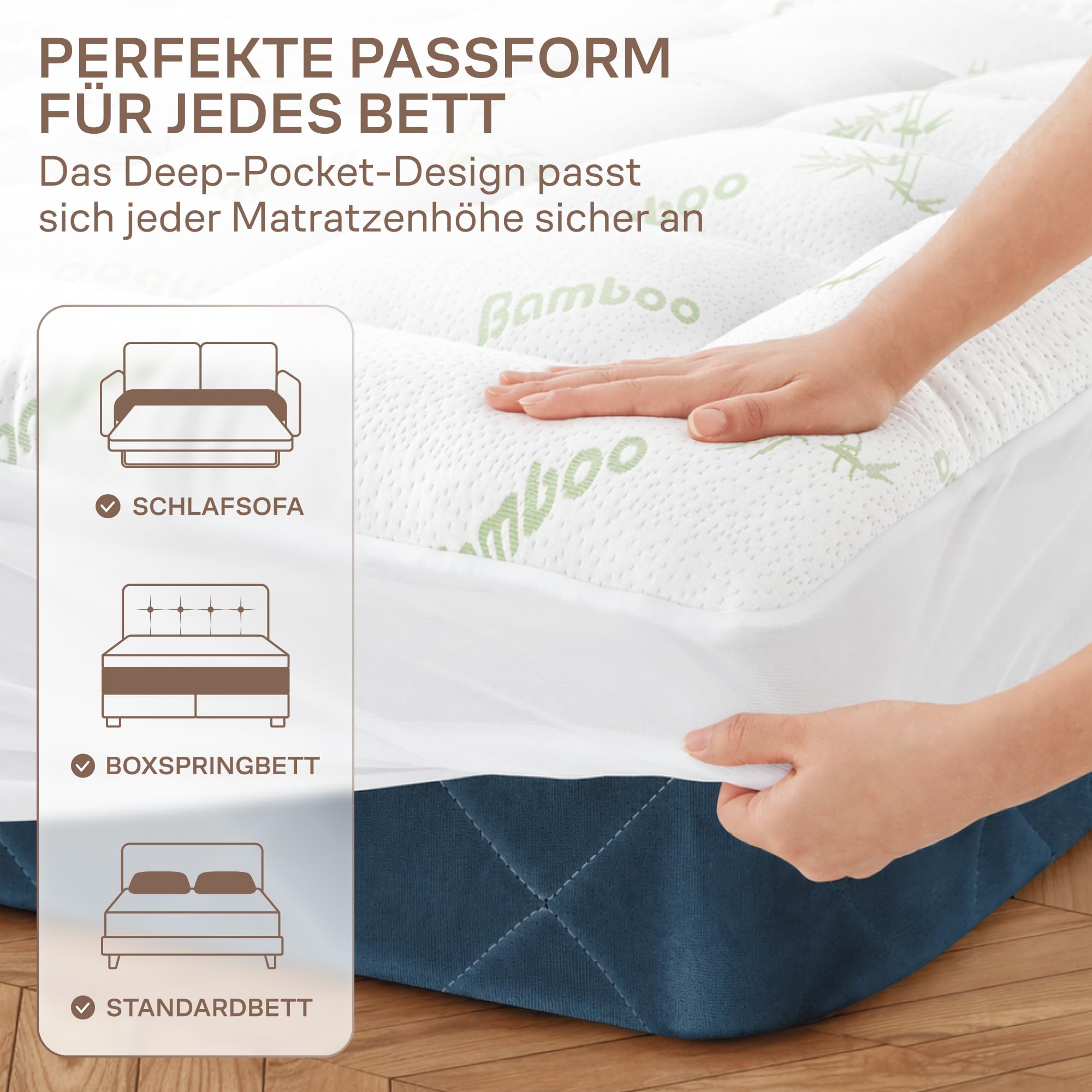 Matratzen Topper für himmlischen Komfort – Ultraweicher, atmungsaktiver und kühlender Matratzenschoner aus Bambusviskose – 180 x 200 cm, Tiefe Taschenpassform