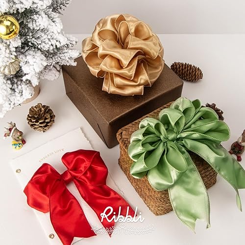 Vista 17 de Ribbli Cinta de satén rosa claro con alambre de 1.5 pulgadas, cinta de Navidad rosa para envolver regalos, coronas, guirnaldas, decoración