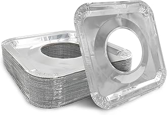 COZZIVITAAluminum Gas Stove Burner Covers -Thicker Foil Square Burner Liners - Disposable Gas Range Protectors, 100 Pack（Outer diameter: 8.5 x 8.5 inch）