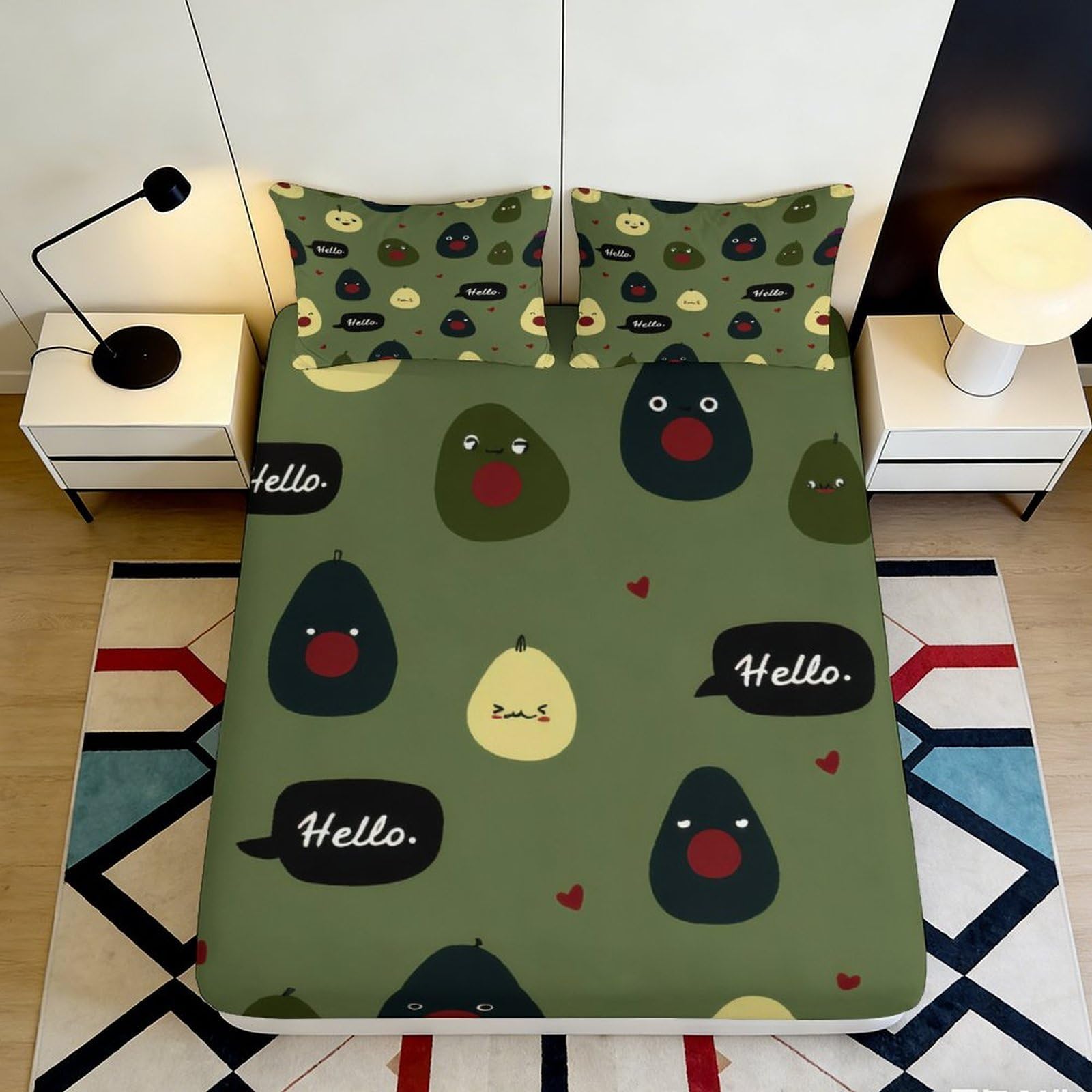 3D Printed Avocado Cartoon Fitted Sheet Microfiber Soft Breathable Funny Fruit Bed Sheet for Bedroom Dorm Decor 90x200x25cm