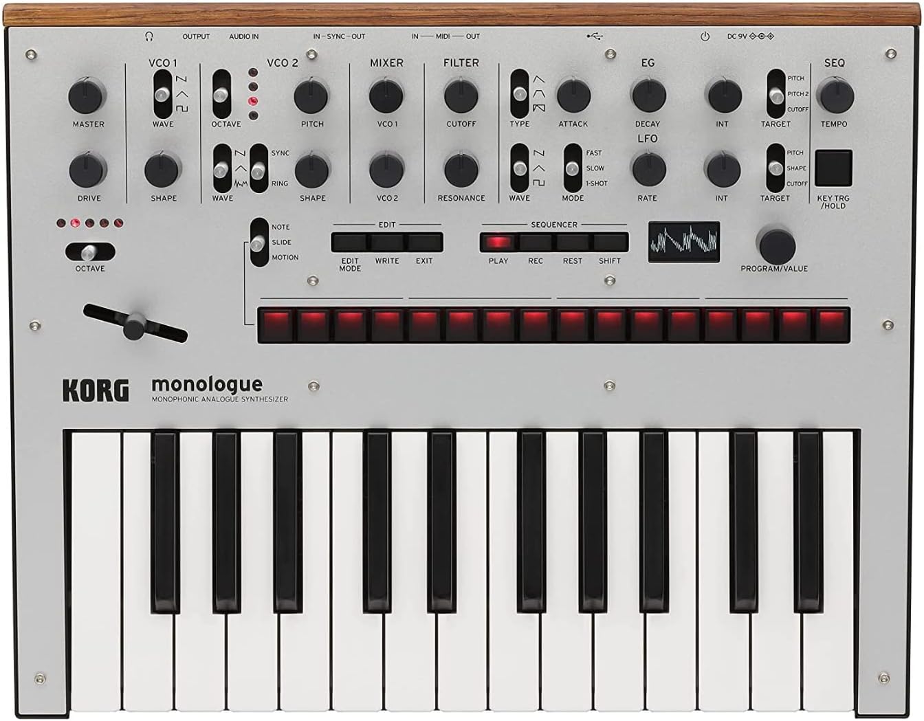Korg monologue Monophonic Analog Synthesizer w/ 16-step Sequencer and OLED Oscilloscope - Silver