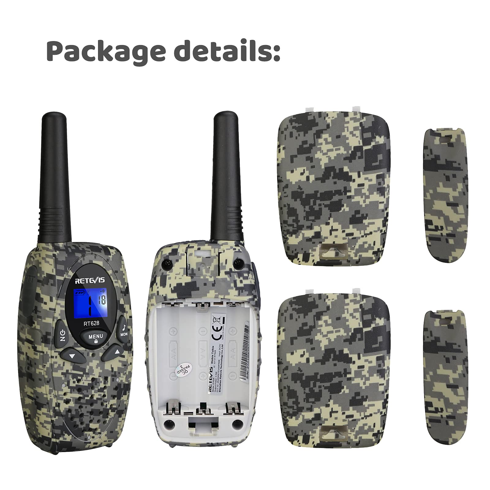 Retevis RT628 krótkofalówka dla dzieci, duży zasięg, prosta obsługa PMR446, zabawka dla dzieci w wieku od 3 do 12 lat, Spy Gear, podróże (1 para, kamuflaż)
