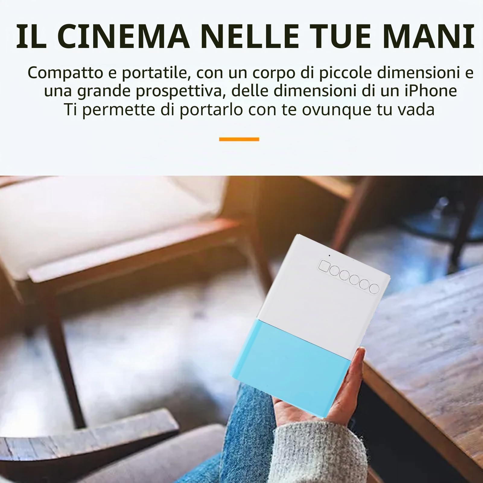 Mini Proiettore HD 1080p Portatile, Full HD Smart Home per Film con HDMI USB 3,5mm, Compatibile Smartphone Laptop TV Tablet PC, Correzione Trapezoide Automatica, Altoparlante Stere