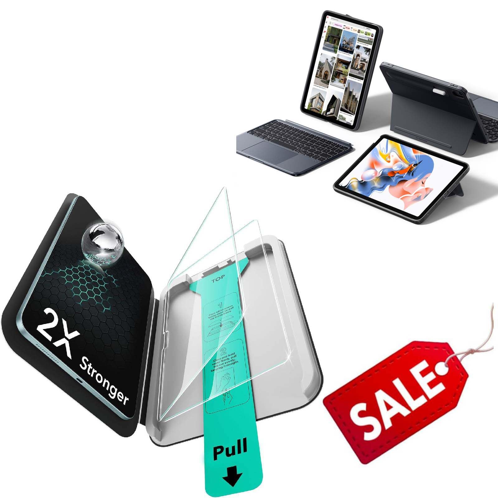 ESR für iPad Air 11 Zoll M4/M3/M2 2 Stück Panzerglas und Tastatur Hülle Shift Serie