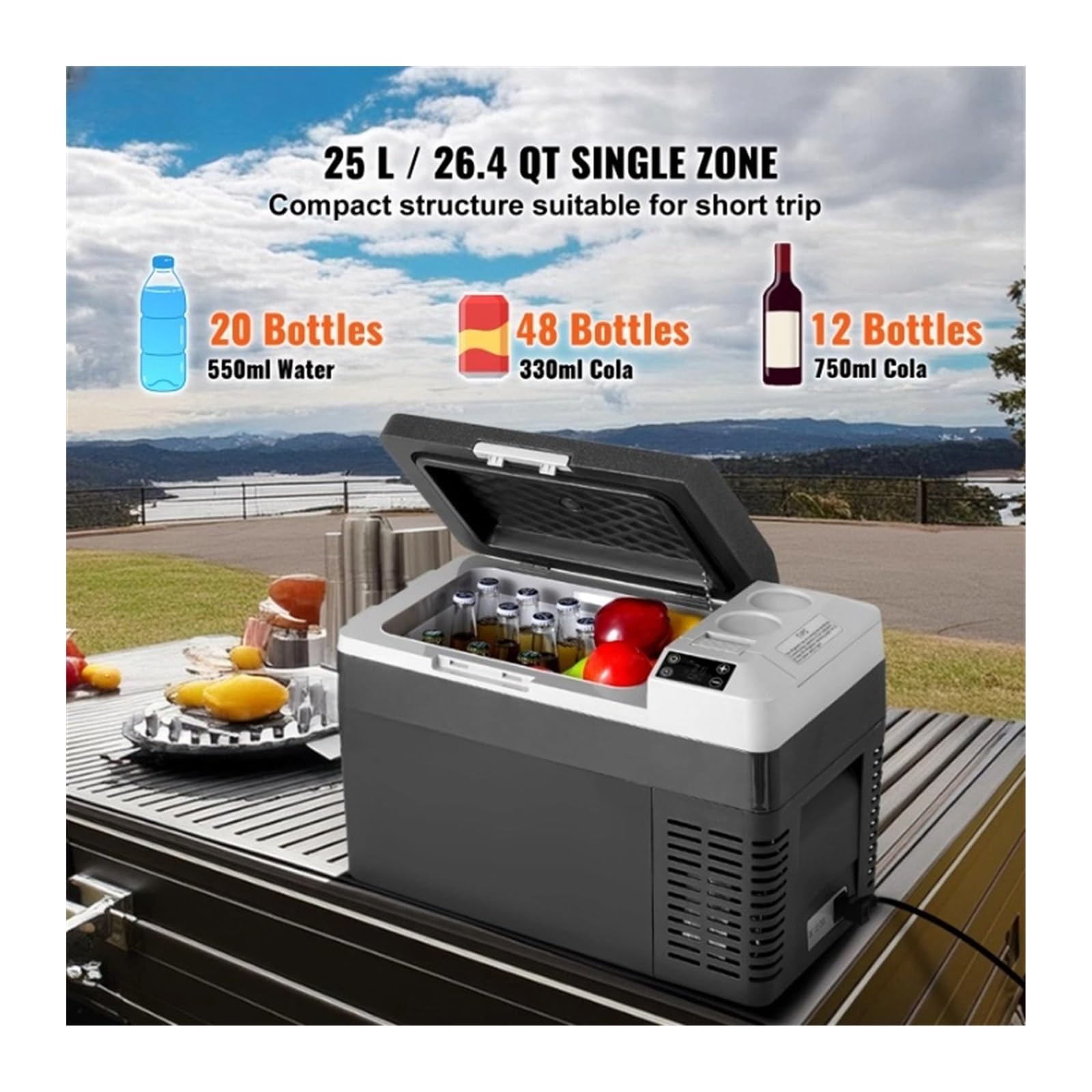 Refrigerador portátil for Coche de 12 voltios, refrigerador de una Sola Zona, congelador portátil, Temperatura Ajustable.