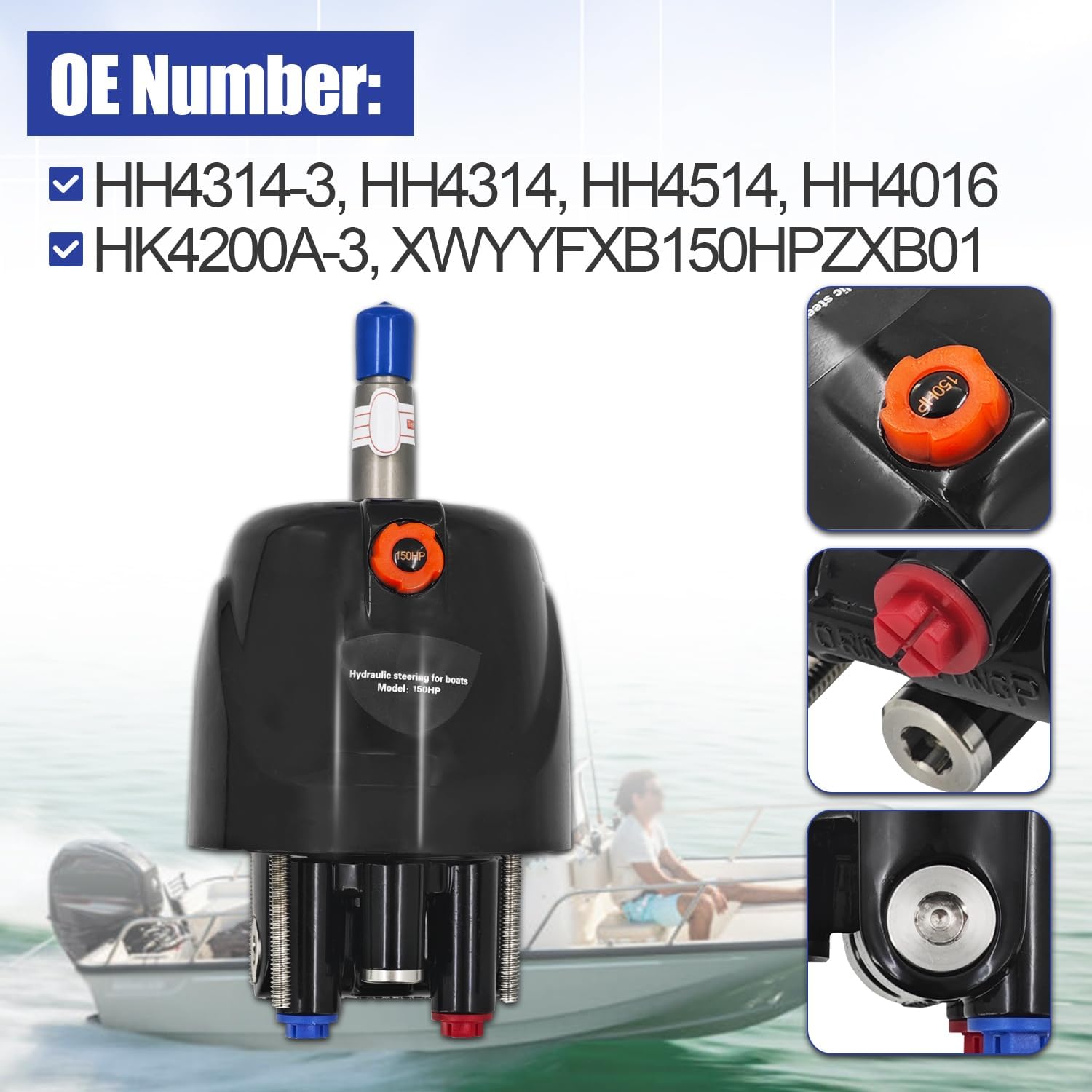 HH4314-3 Hydraulic Outboard Steering Pump Fits for HH4314 Teleflex Marine- 150HP-Aluminum Alloy