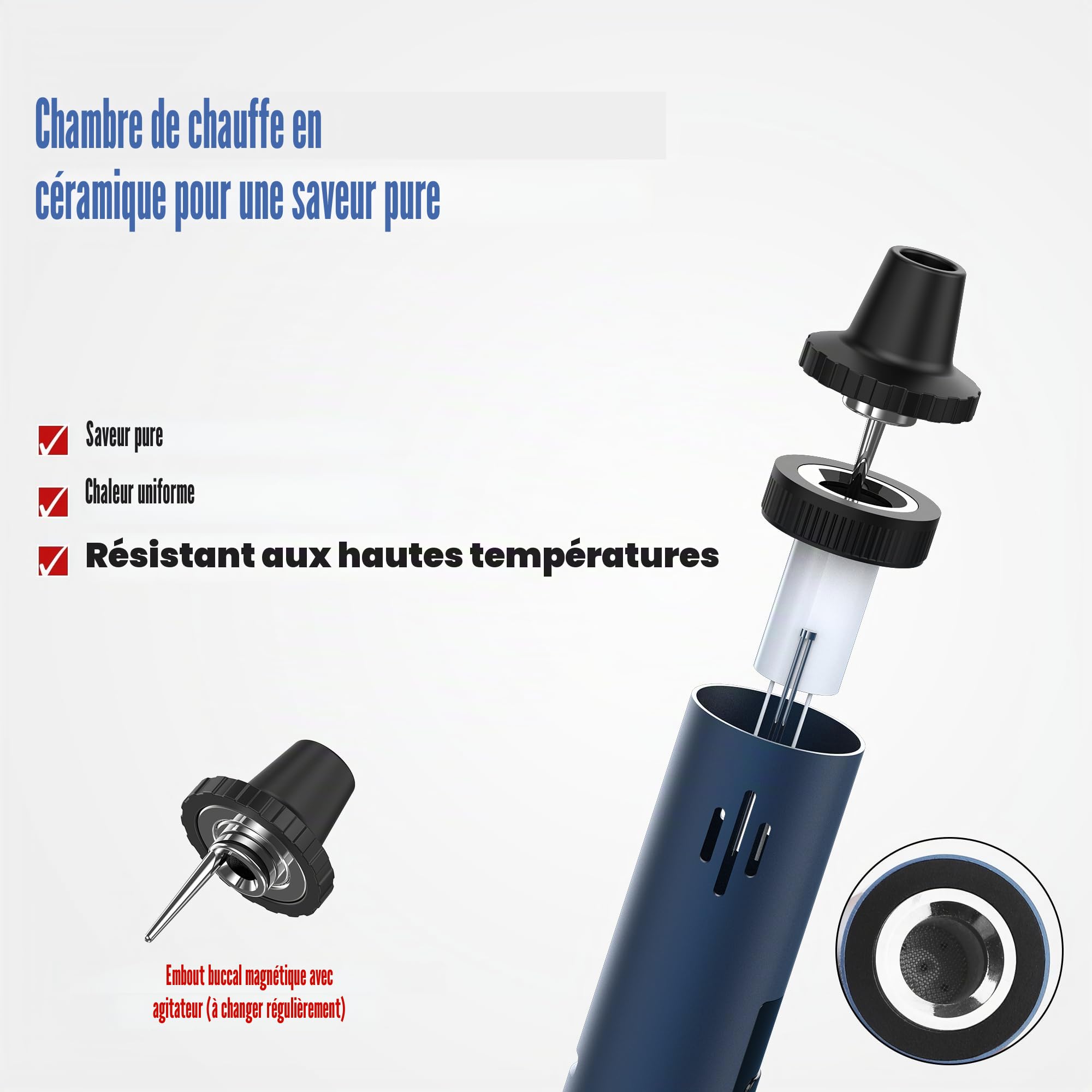 Yocan HIT Vaporisateur herbes sèches avec contrôle de la température de 93 à 249 °C et chambre de chauffage en céramique, Vaporisateur Cannabis portable, batterie 1400 mAh (bleu foncé)