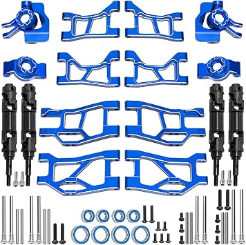 LRFHL Aluminum Suspension Arms Front Rear and Upper Lower Suspension Arms for Traxxas 1/16 Mini Slash 4X4 BL-2s 108164-1 RC Truck Upgrade Blue