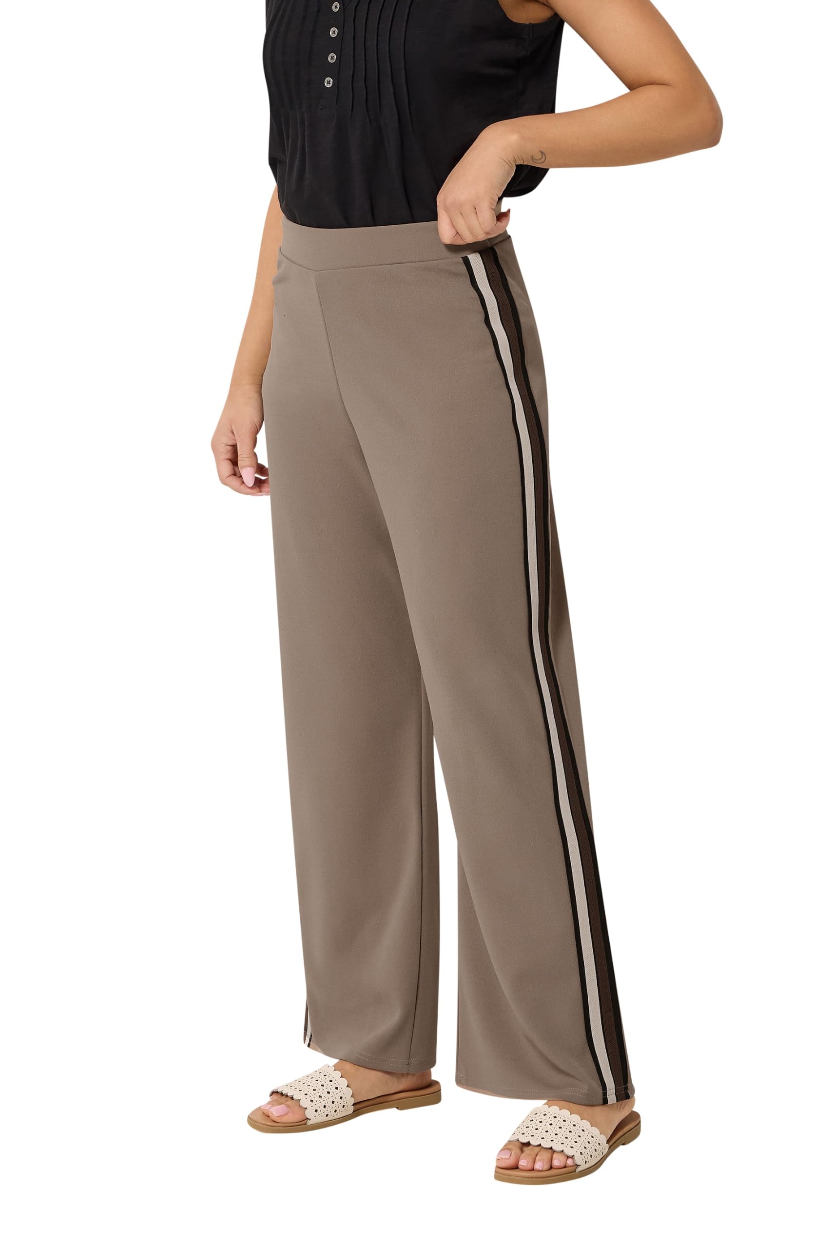 M&Co Women's Petite Side Stripe Trousers in Light Brown | Size: 12