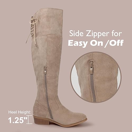 Vista 5 de Hawkwell Botas altas hasta el muslo para mujer, botas de tacón plano bajo negro sobre la rodilla