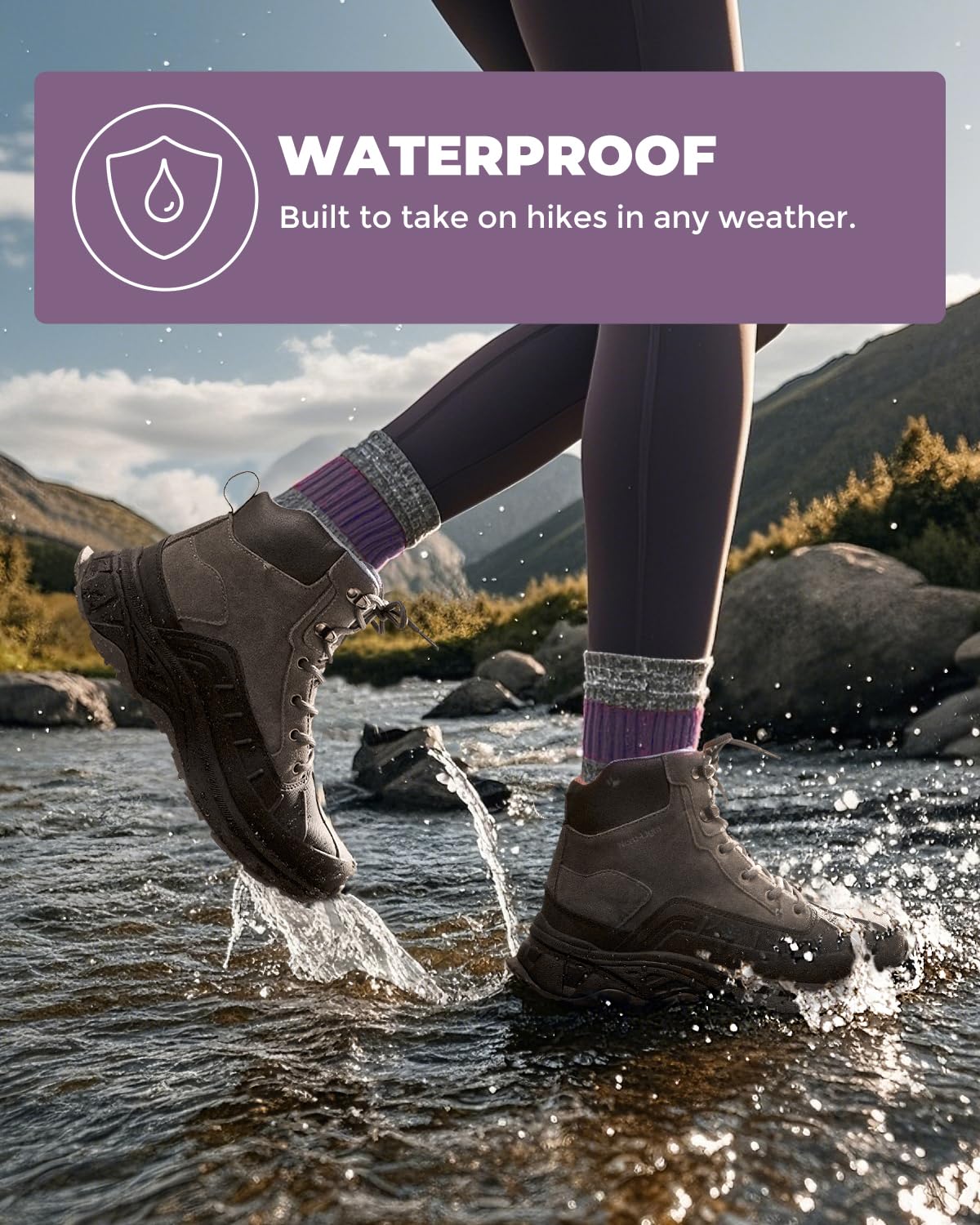 NORTIV 8 Damskie wodoodporne buty turystyczne outdoorowe trekkingowe kemping szlak turystyczne buty, ciemnoszary, 42 EU