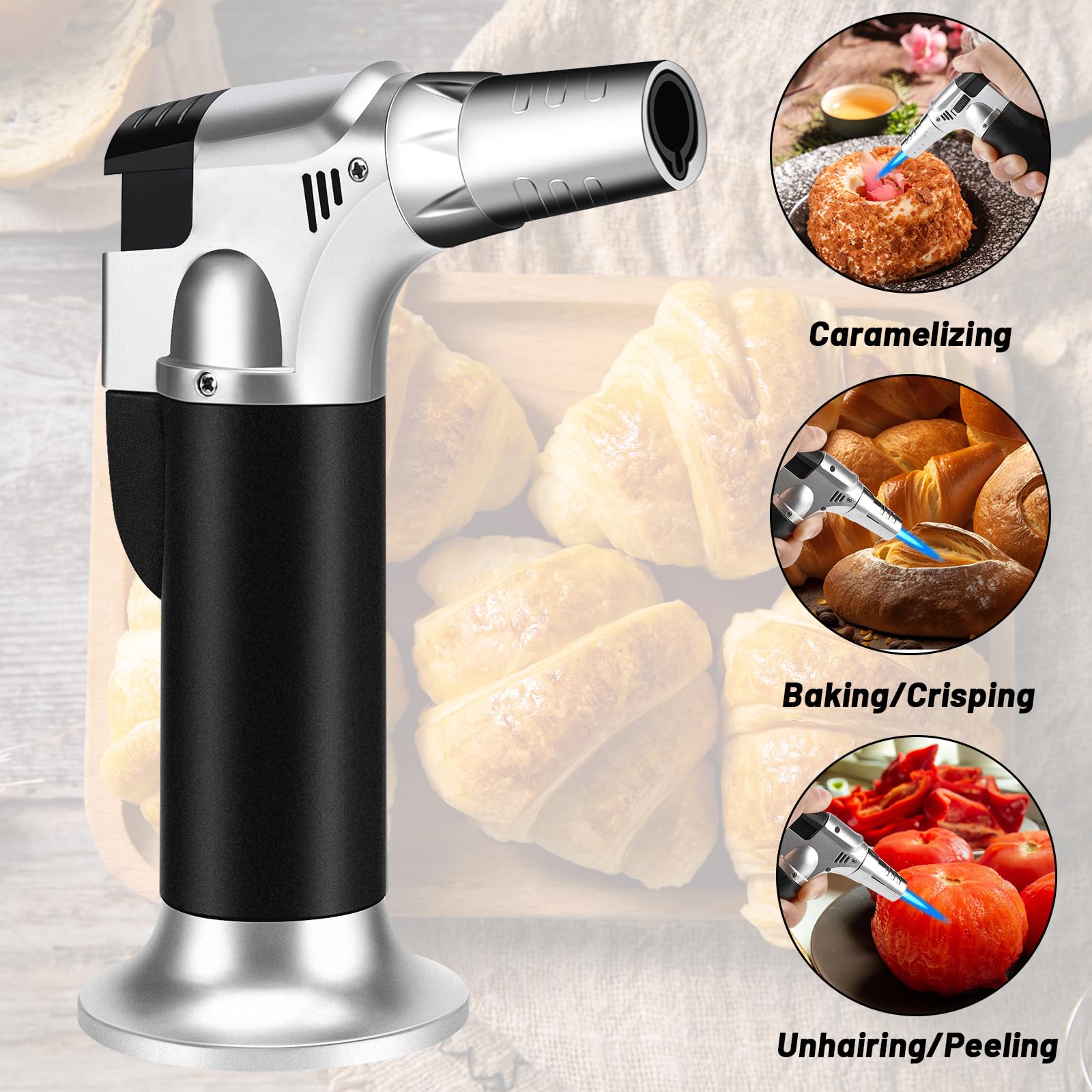 Kasanni Cannello Da Cucina Può Essere Riempito, Fiamma Ossidrica Da Cucina Regolabile, Adatto Per Cucina, Pasticceria, Dessert, Panna Cotta, Campeggio, Barbecue (Butano Non Incluso)